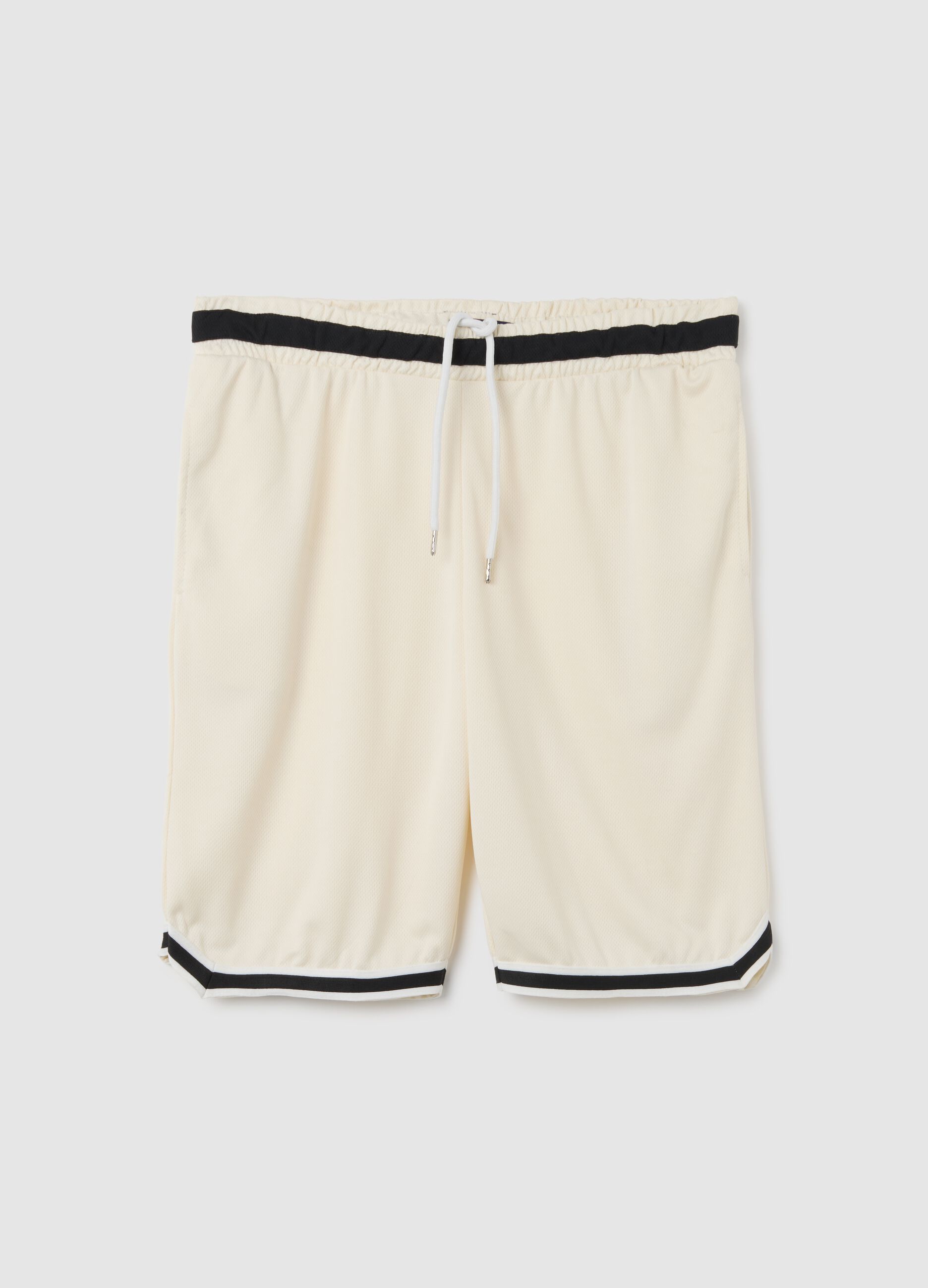 Men's white regular fit fabric shorts