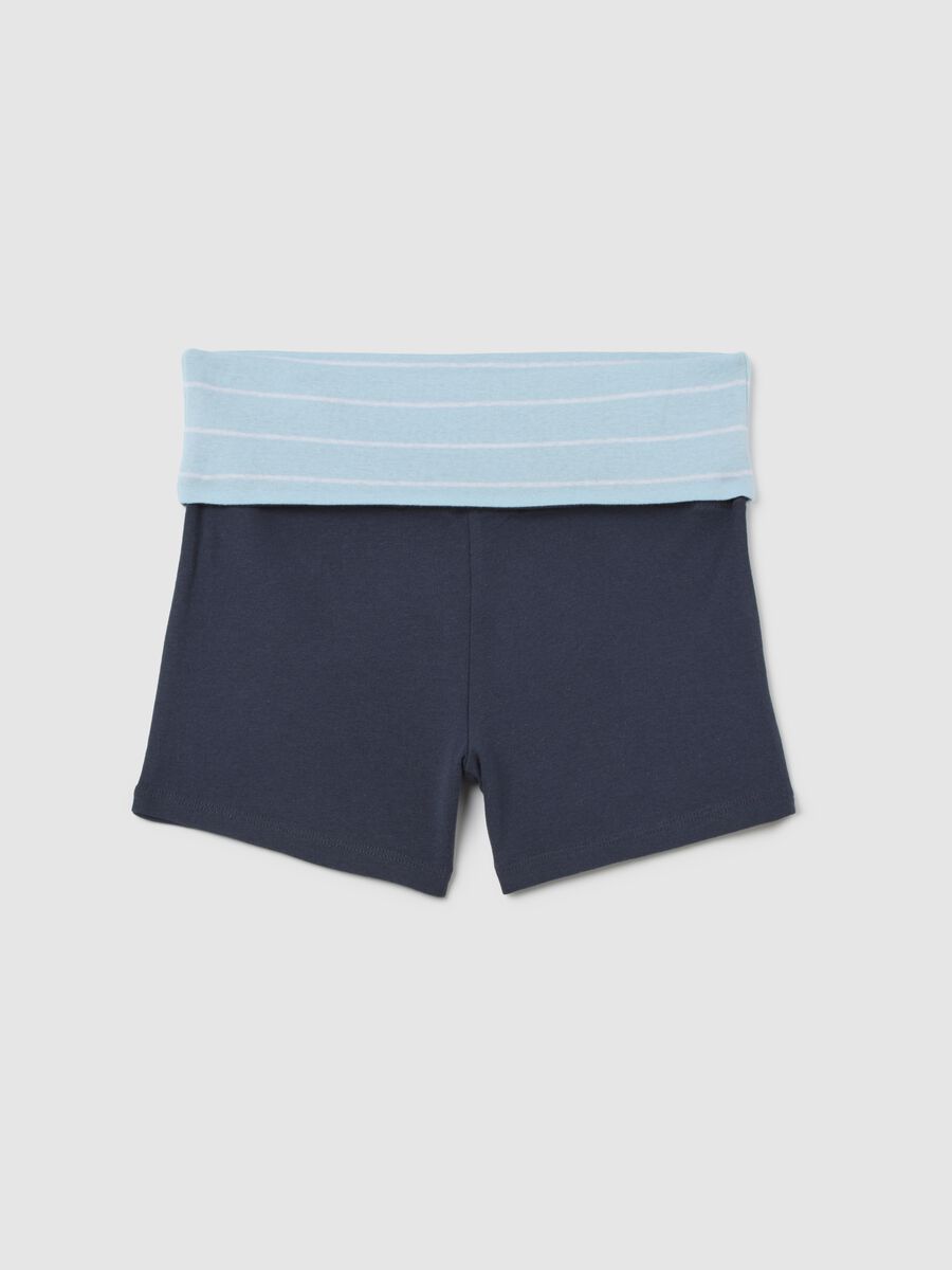 Women's pure cotton multicolour slim fit shorts with blue stripe turn-up_4
