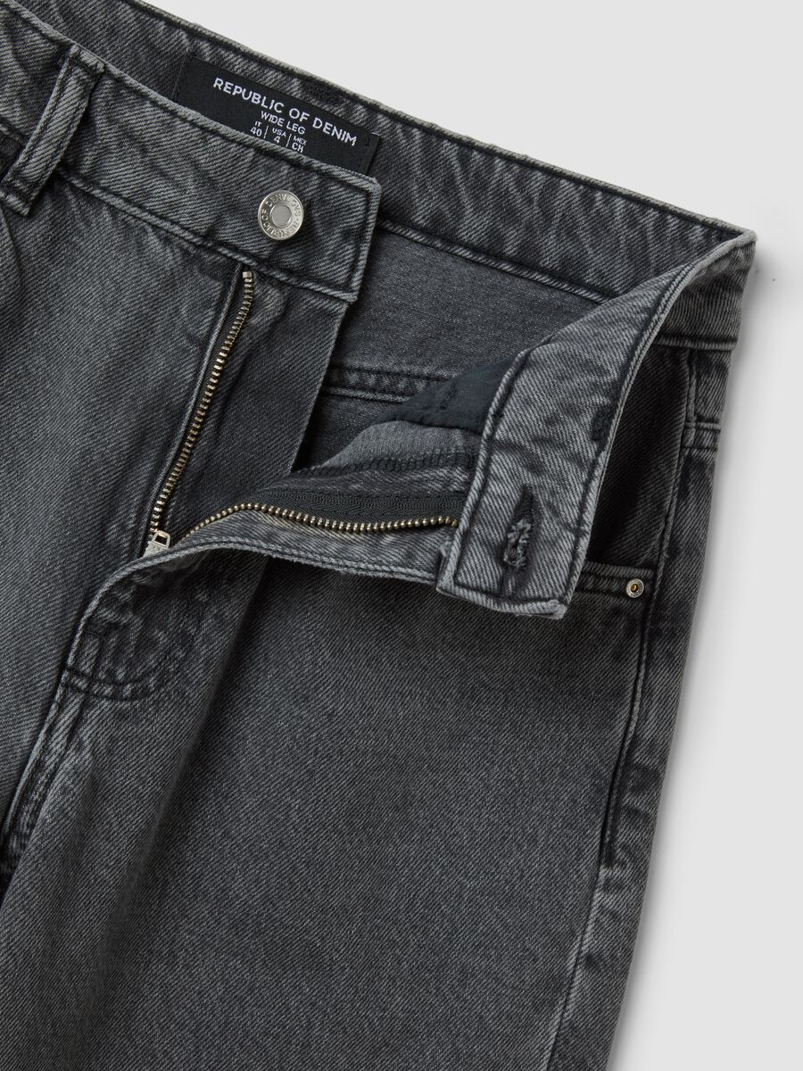 Grey pure cotton wide-leg high-waisted denim jeans_5
