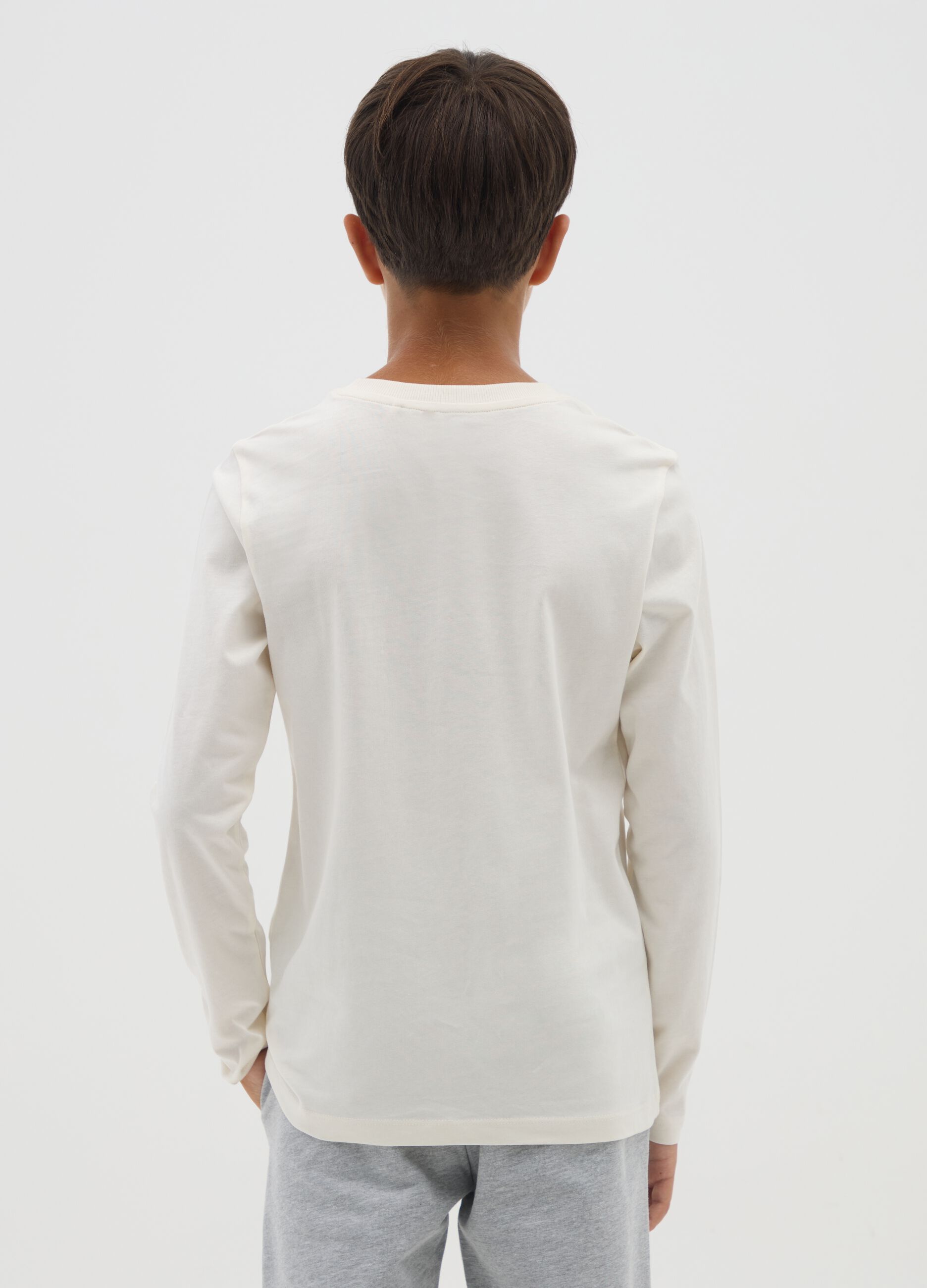 Boys' pure white cotton regular fit T-shirt