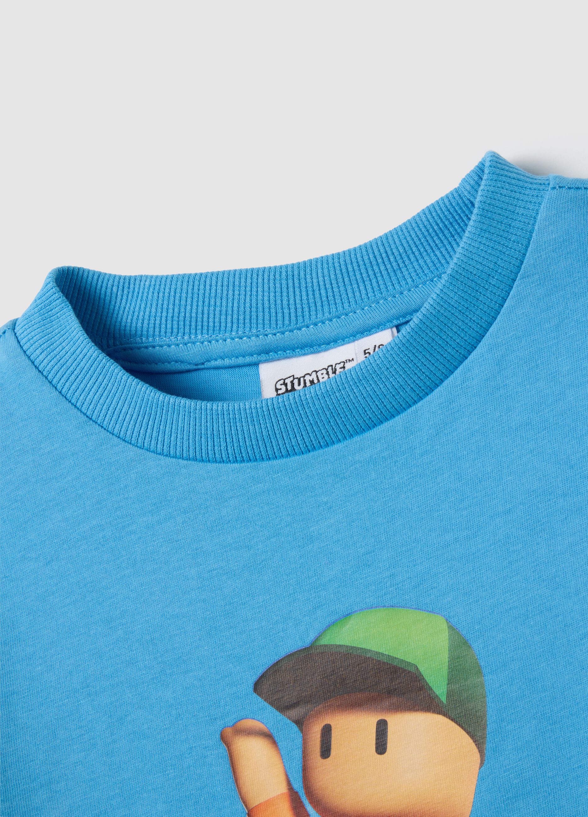 Regular fit children's azure cotton t-shirt with print