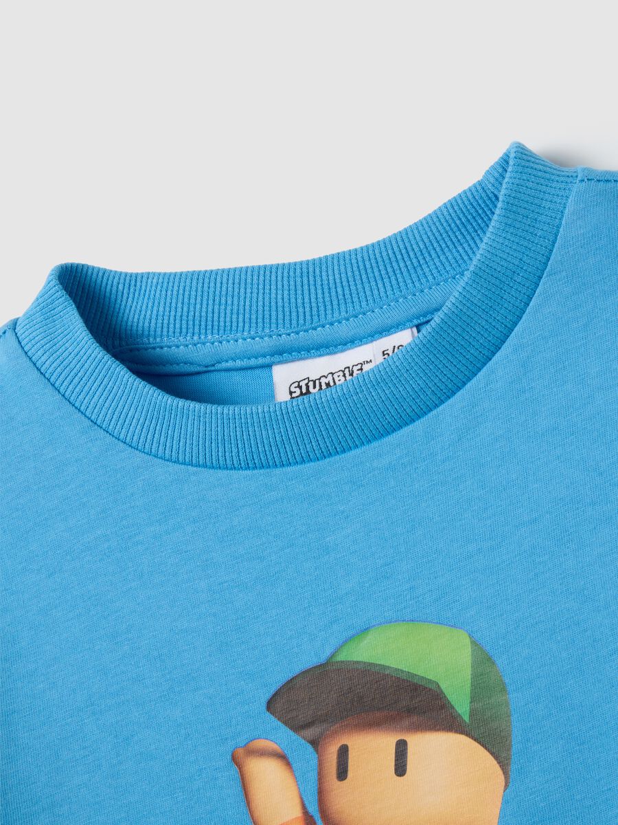 Regular fit children's azure cotton t-shirt with print_3