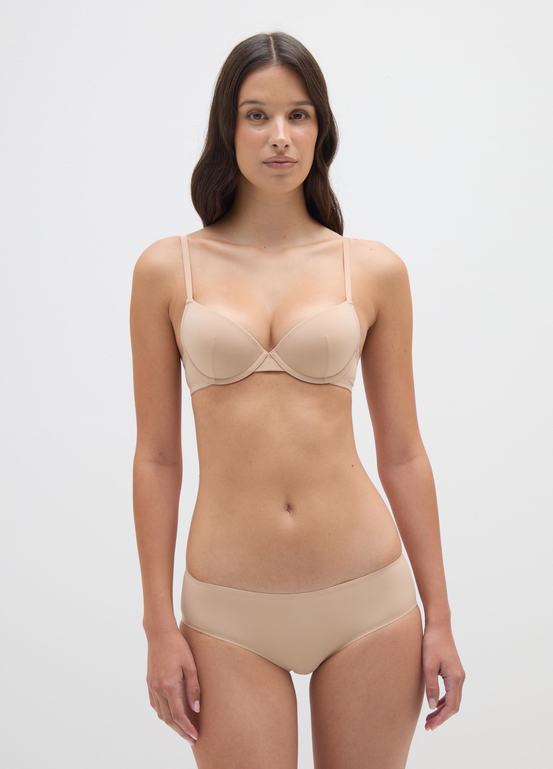 Women's beige stretch fabric regular fit briefs