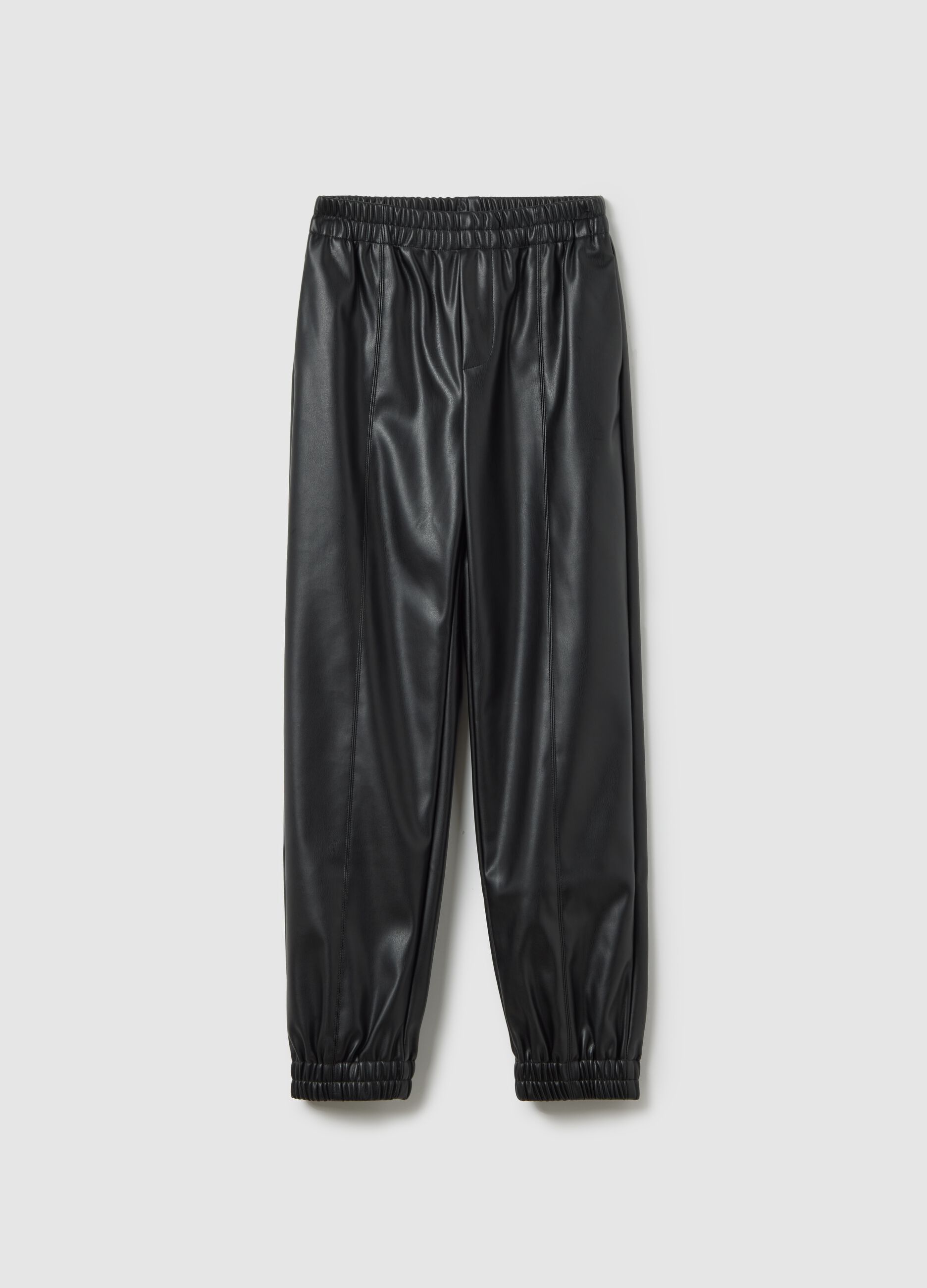 Black faux leather jogger trousers for girls
