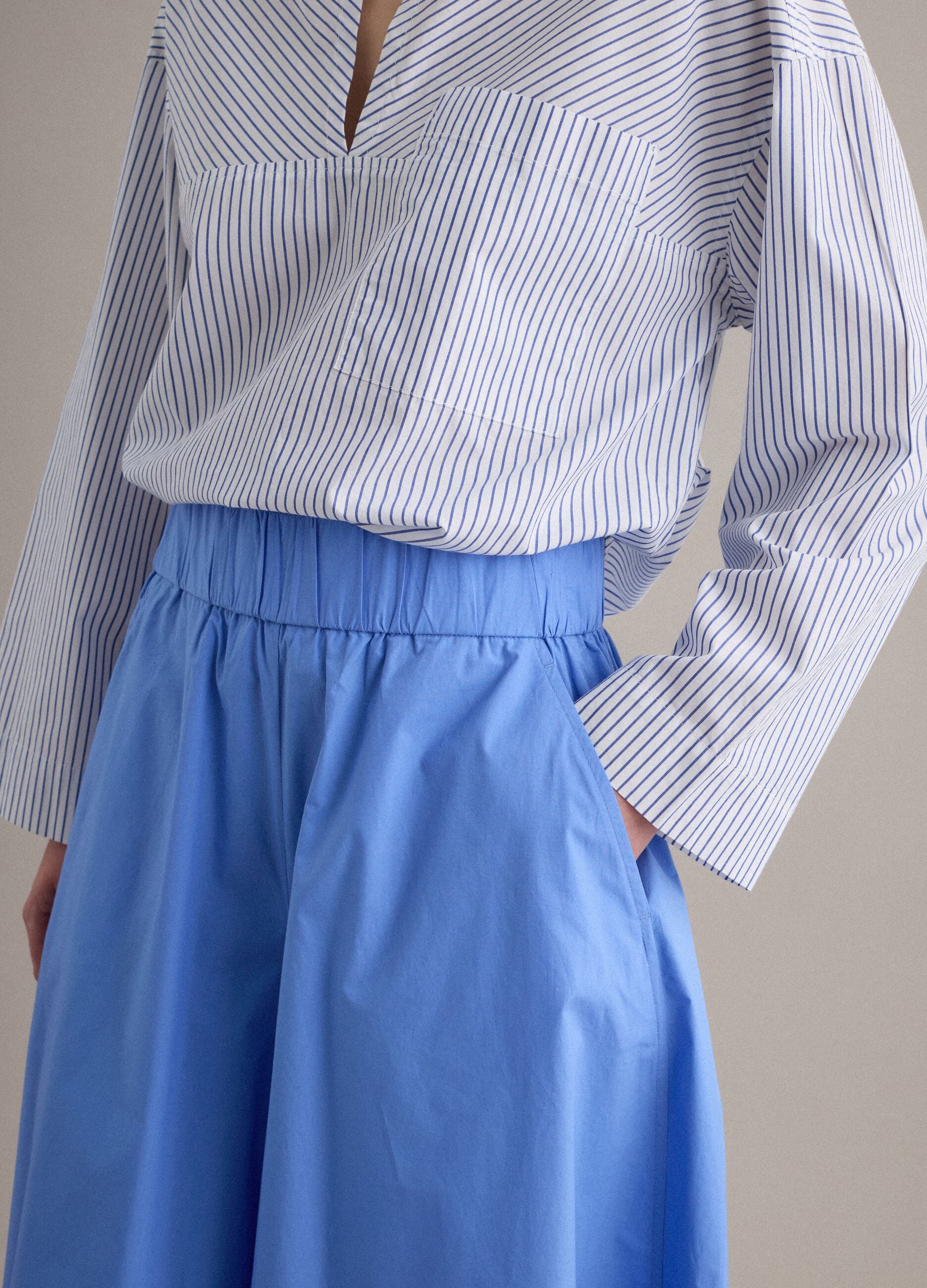 Long sky-blue skirt in pure cotton