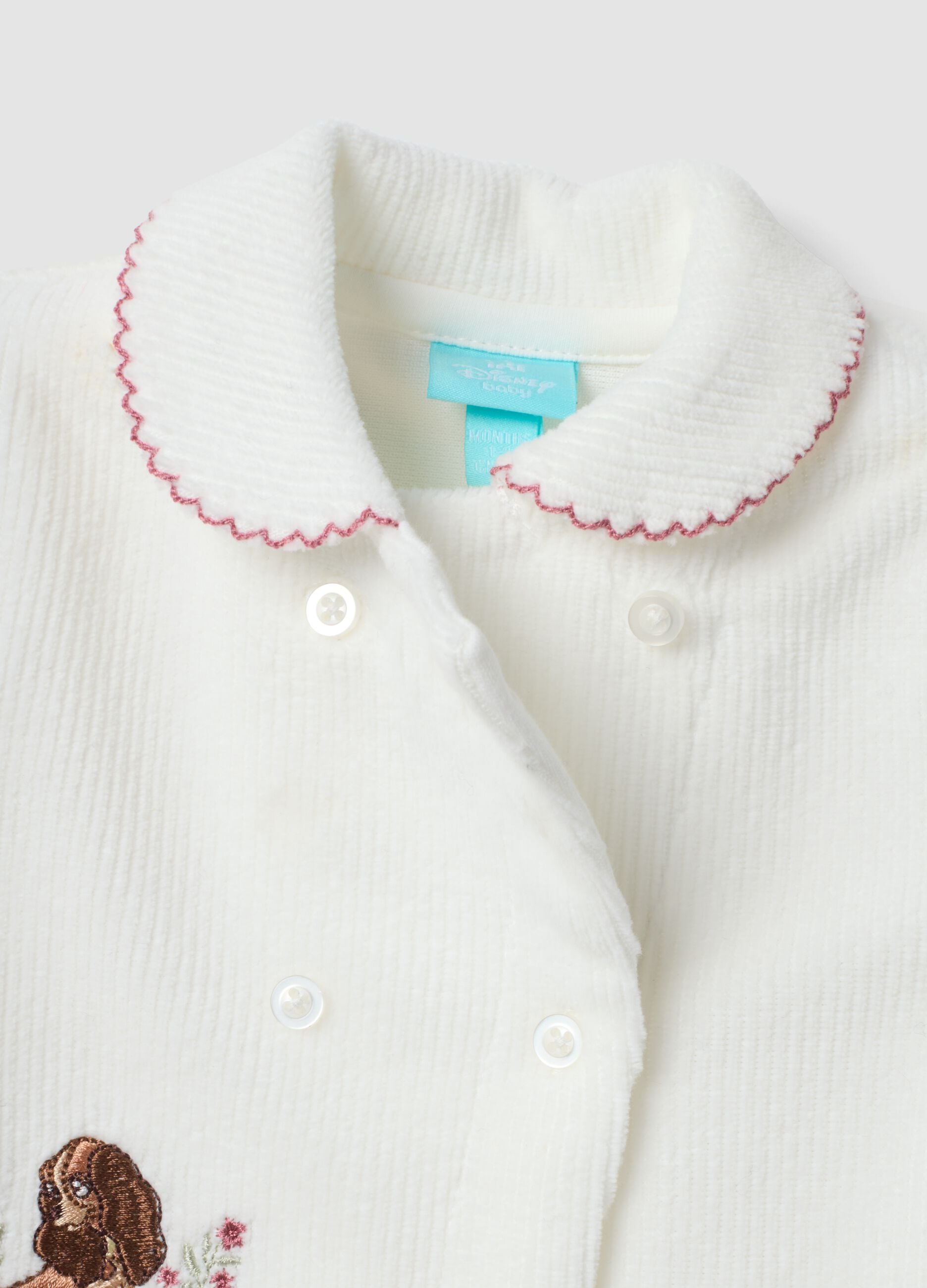 White organic cotton-blend babygrow with Disney embroidery