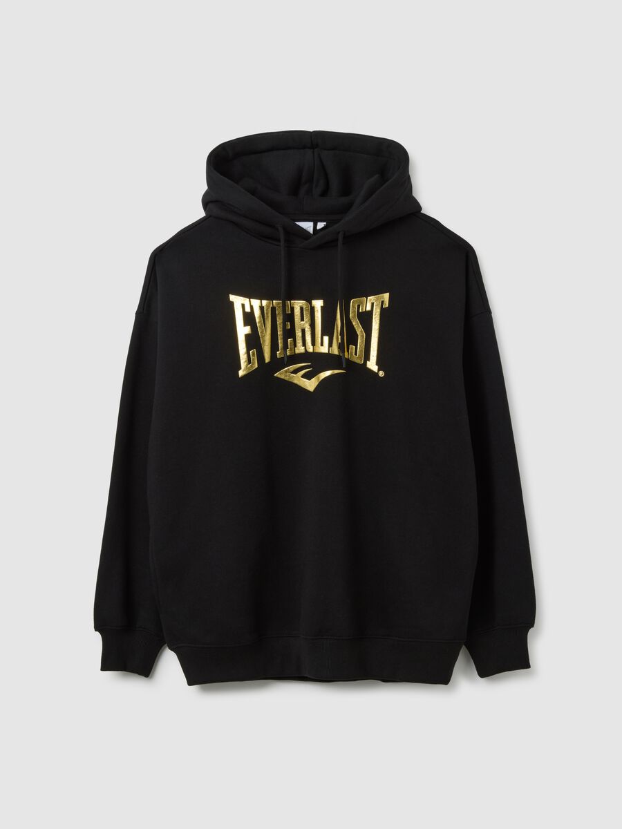 Black cotton blend hoodie with Everlast print_4