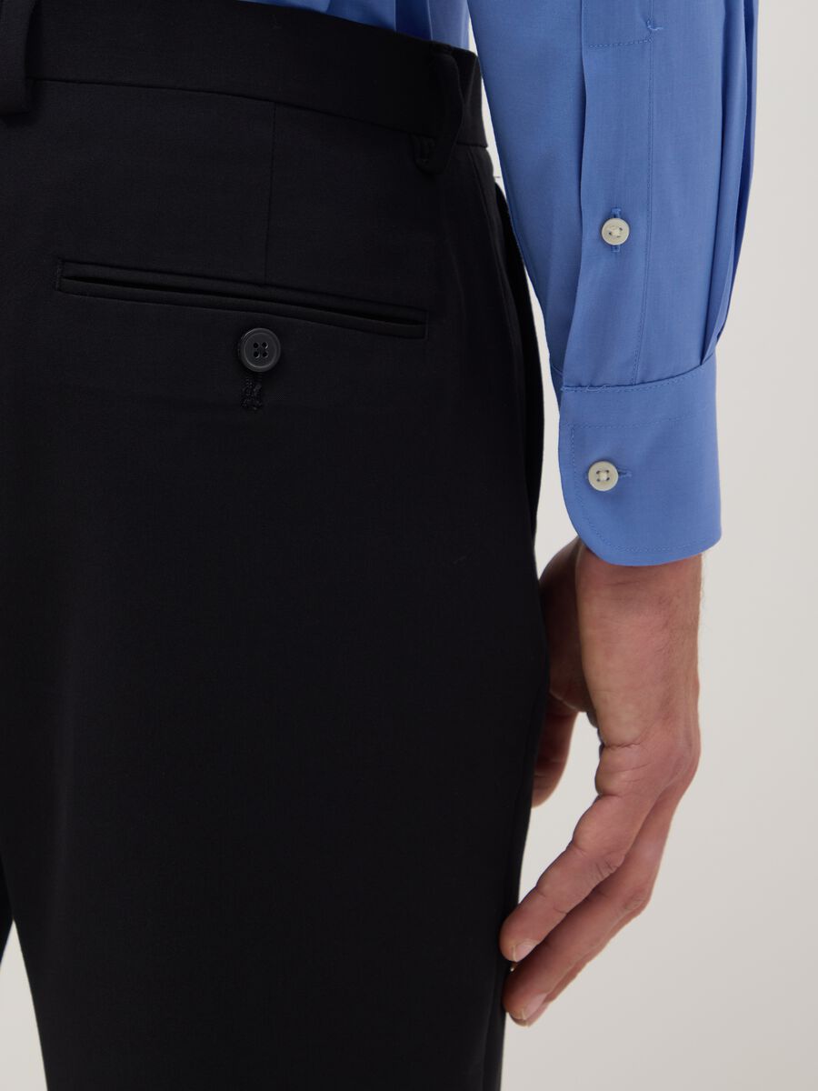 Regular Fit Easy Iron Blue Shirt with Button-Down Collar_3