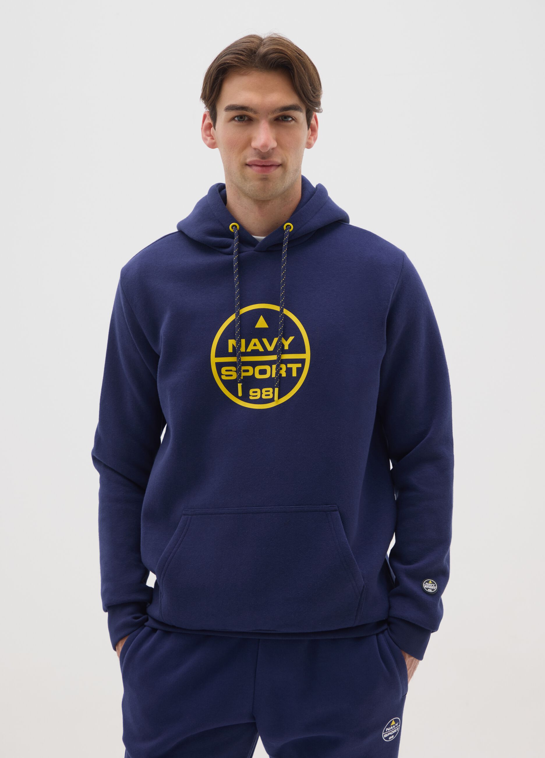 Blue Cotton Blend Hooded Sweatshirt Regular Fit