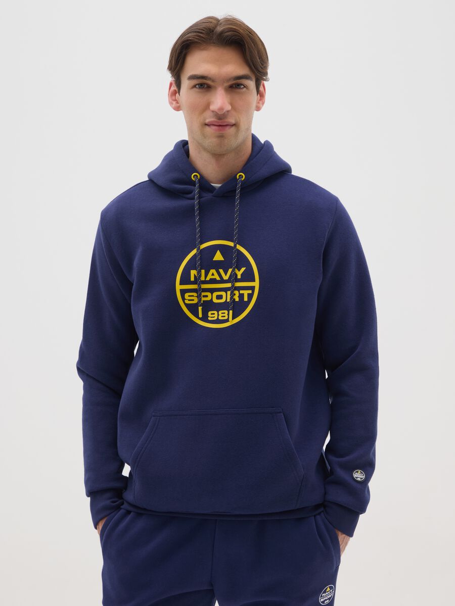 Felpa con cappuccio blu in misto cotone regular fit_0