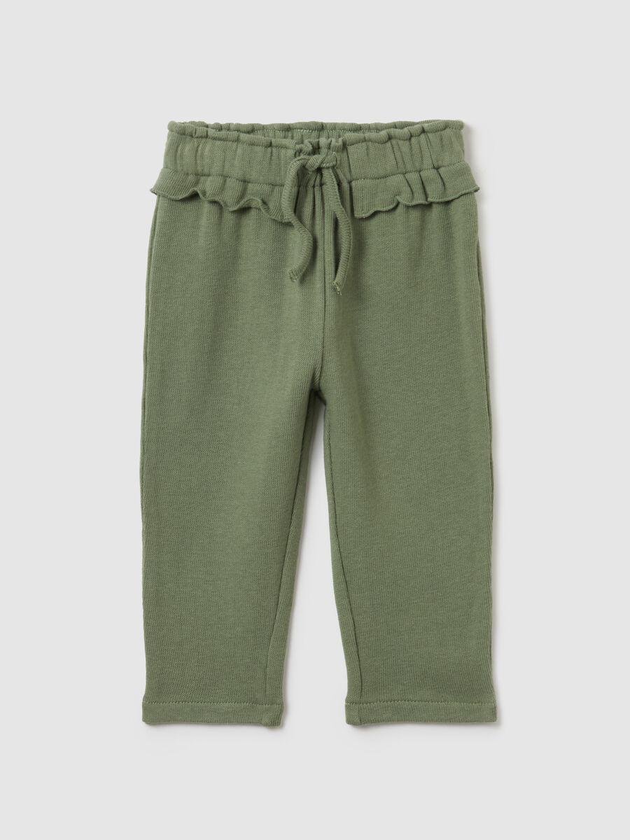 Green cotton stretch baggy trousers for girls_0