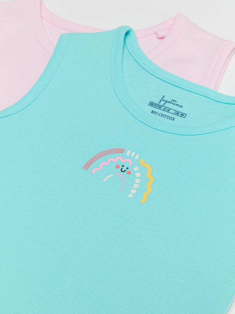 Three-pack pink and green sleeveless bodysuits in organic cotton with print_2