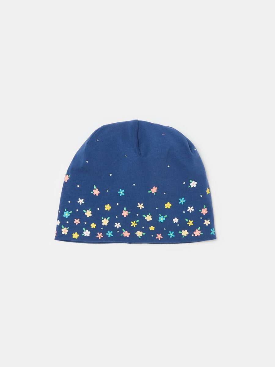Organic cotton hat with diamantés and print_0
