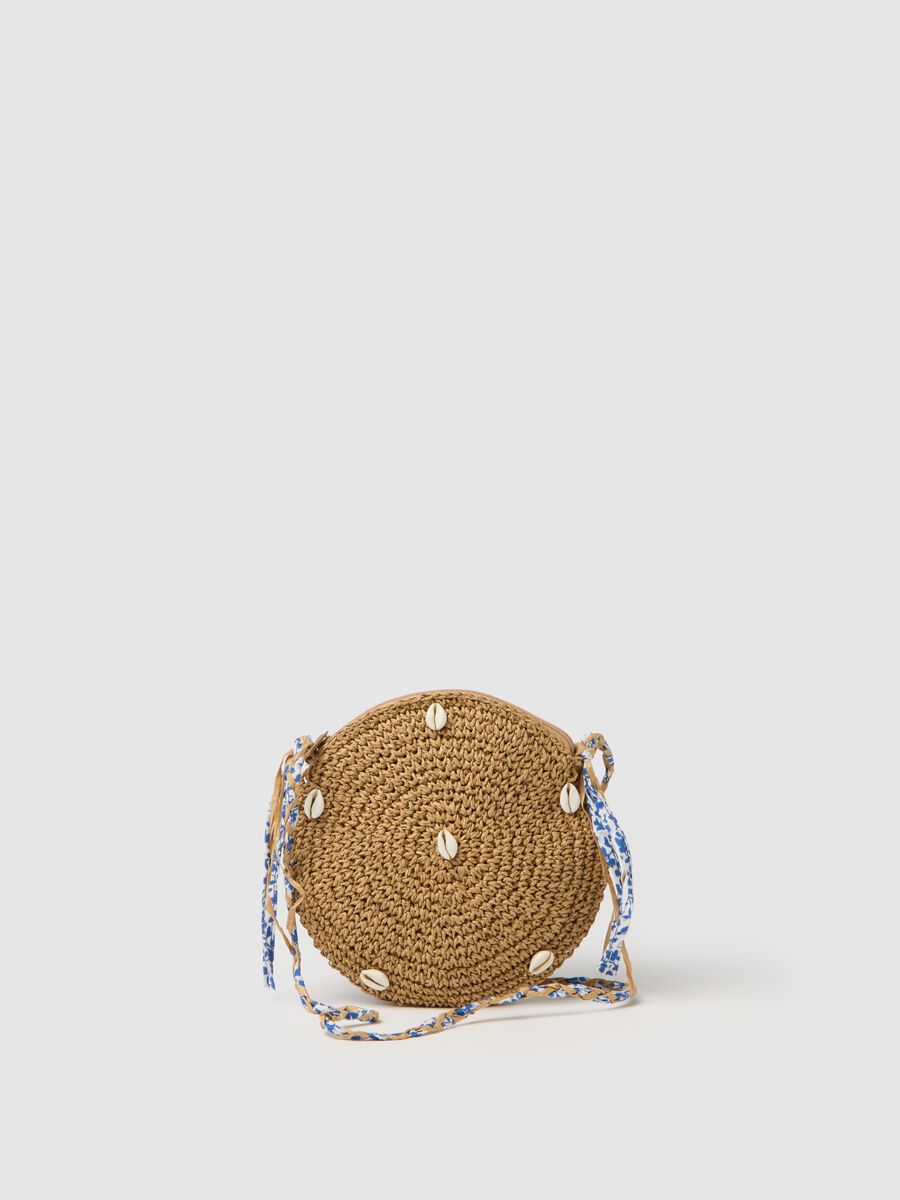 Beige Straw Girl's Bag with Shells_0
