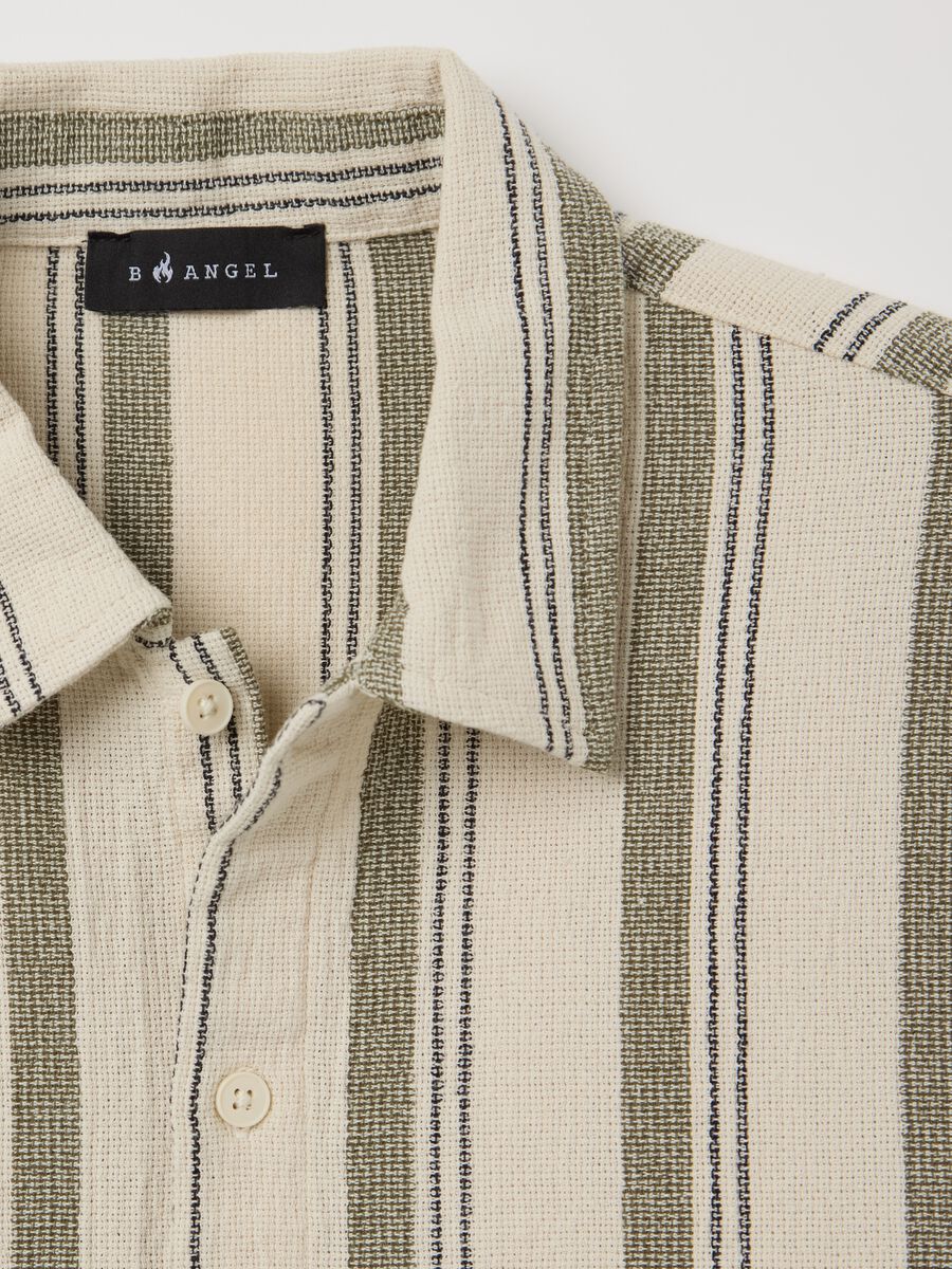 Oversized shirt with grey and beige stripes in cotton_5