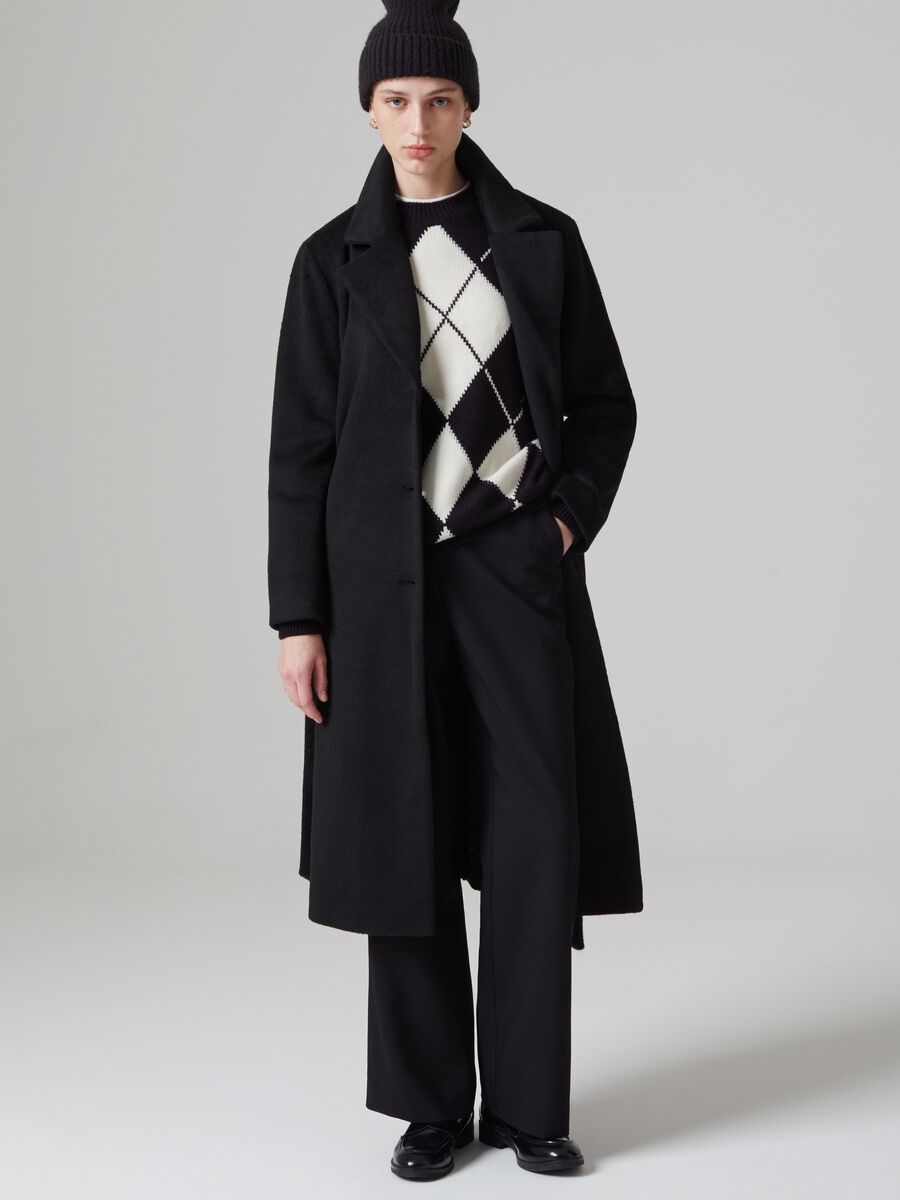 Cappotto lungo monopetto con cintura_0