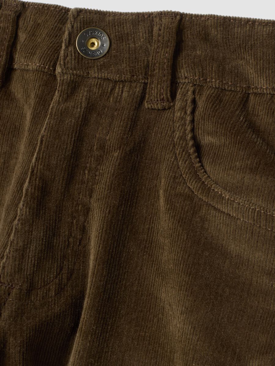 Pantaloni marroni in cotone elasticizzato a coste_2