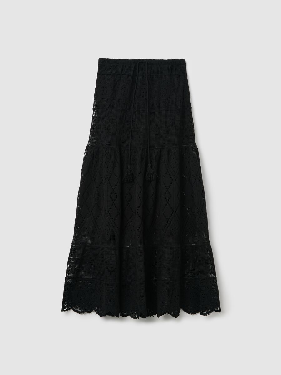 Black long skirt with perforated details by Piombo_4