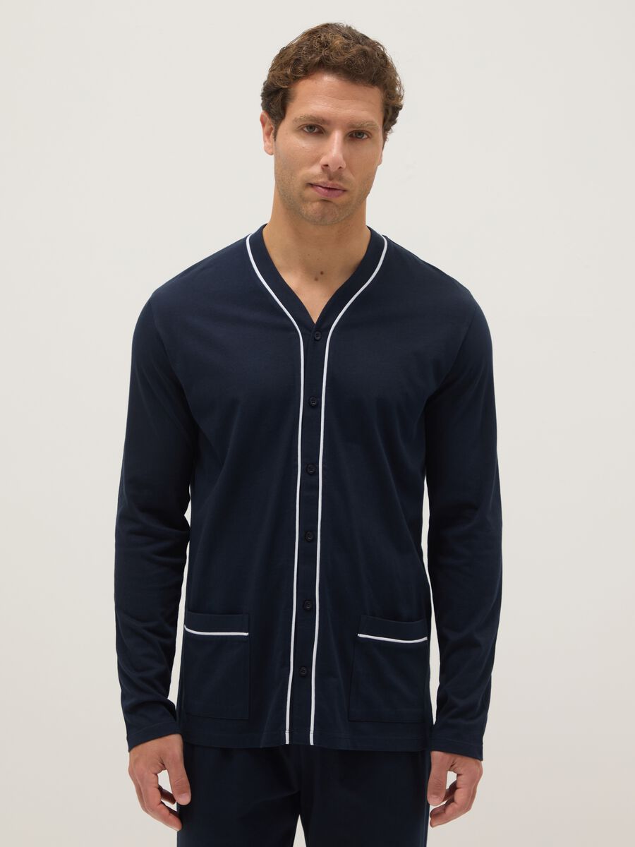 Pure cotton blue pyjamas, regular fit with contrast detailing_1