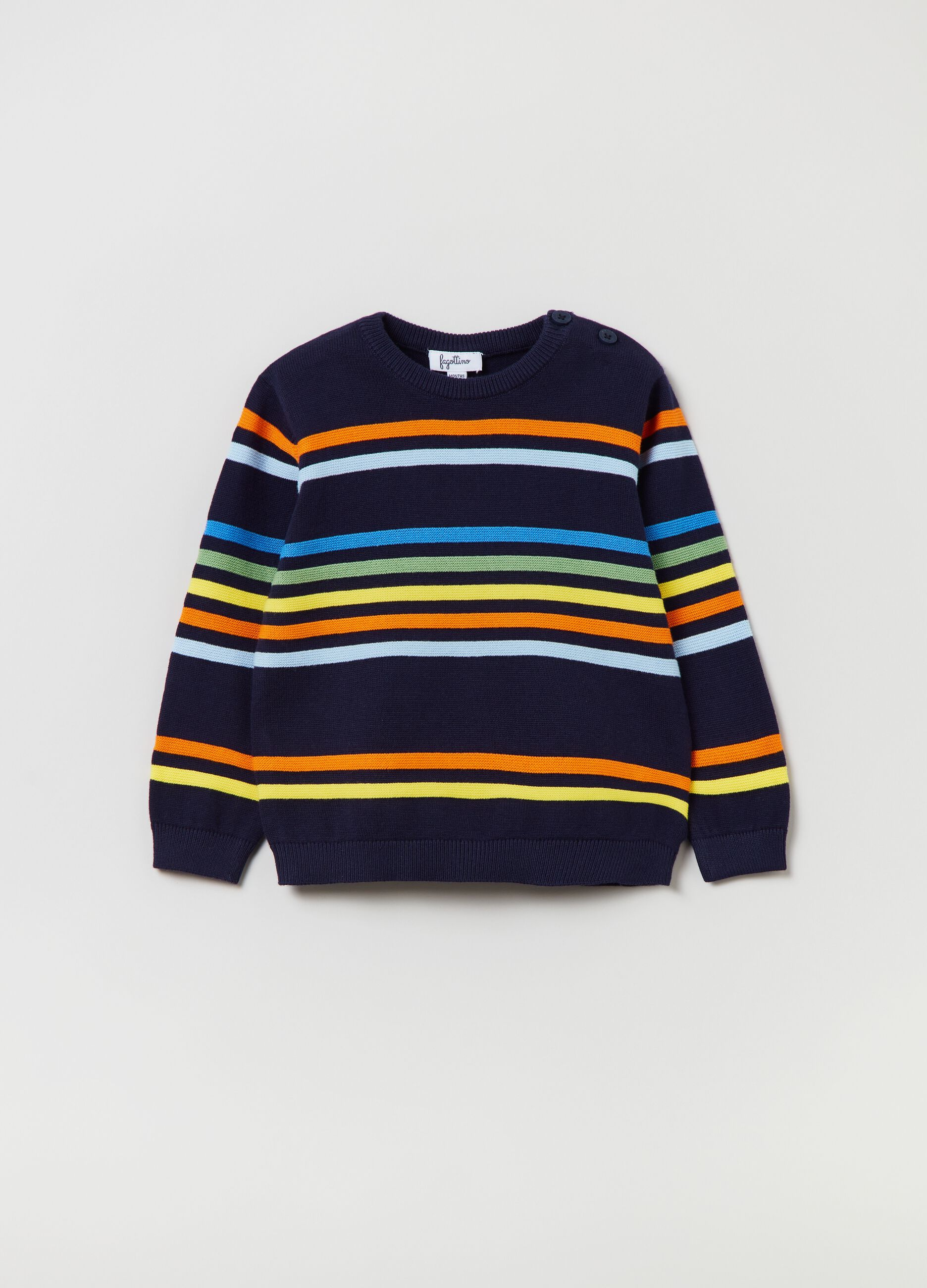Pullover in cotone fantasia a righe tinto filo