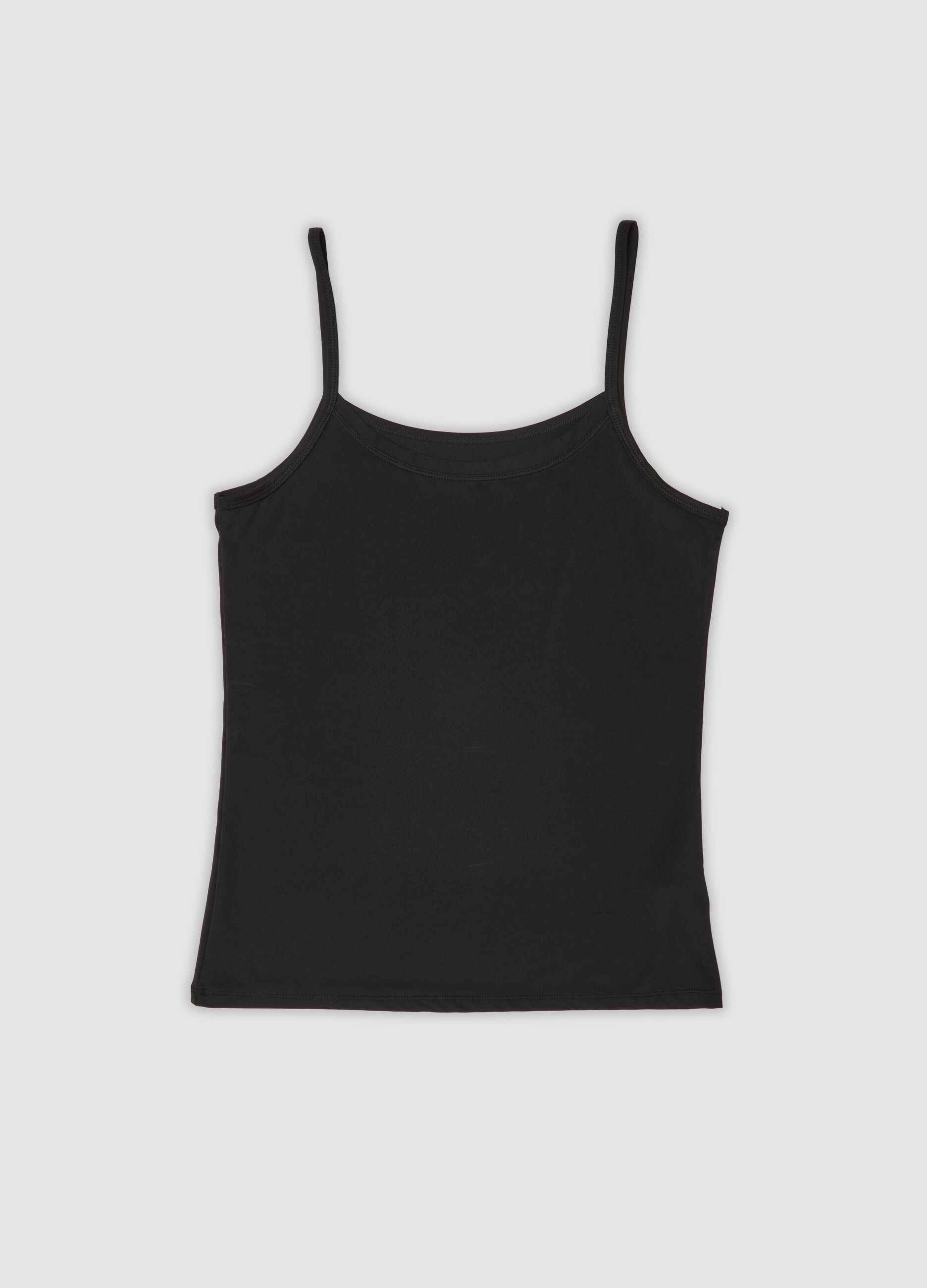 Black stretch crew-neck vest top, regular fit