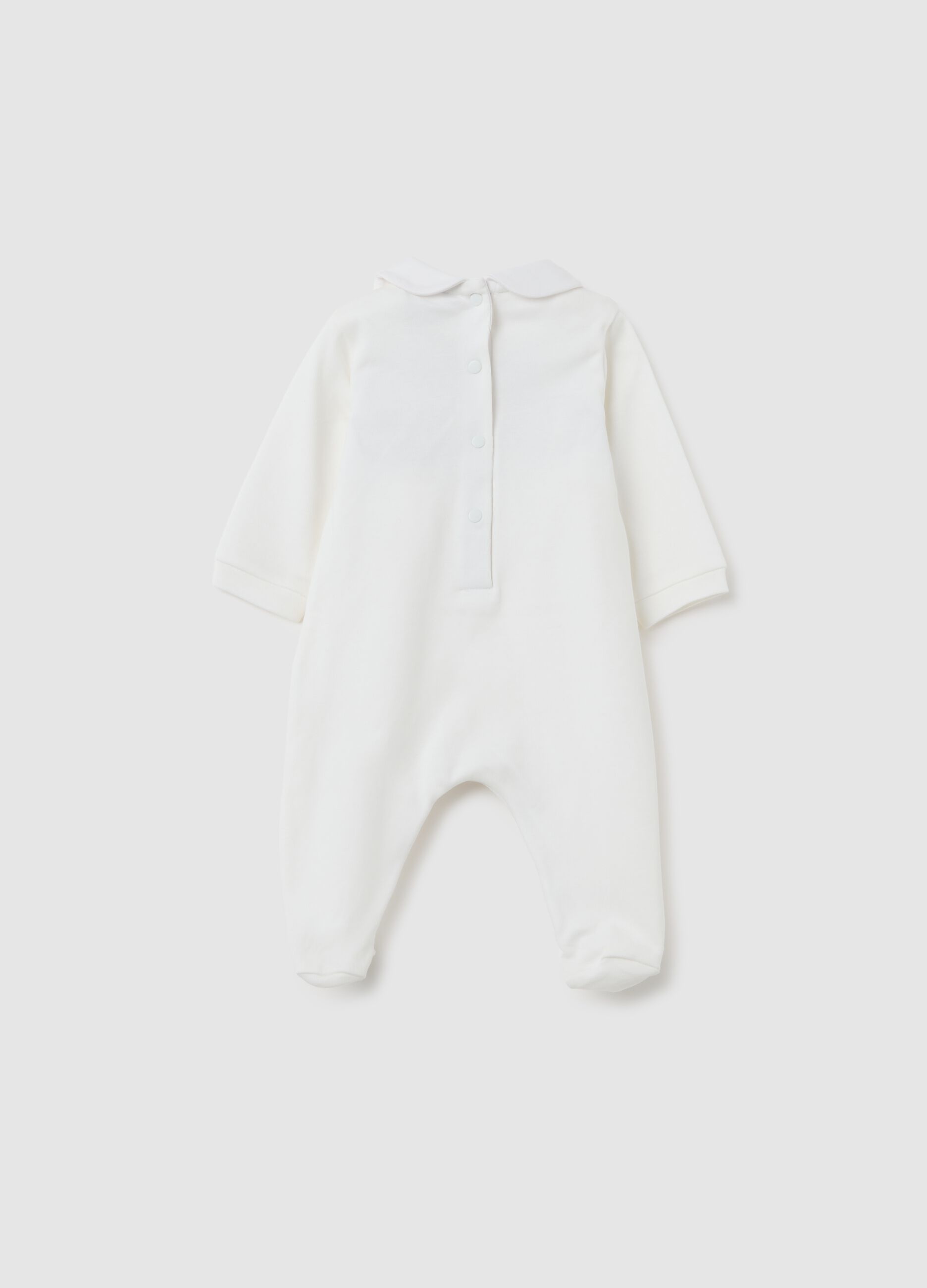 White baby romper in pure cotton with embroidery