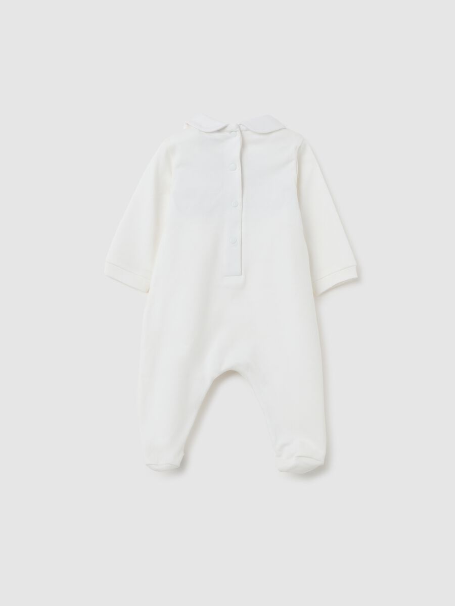 White baby romper in pure cotton with embroidery_1