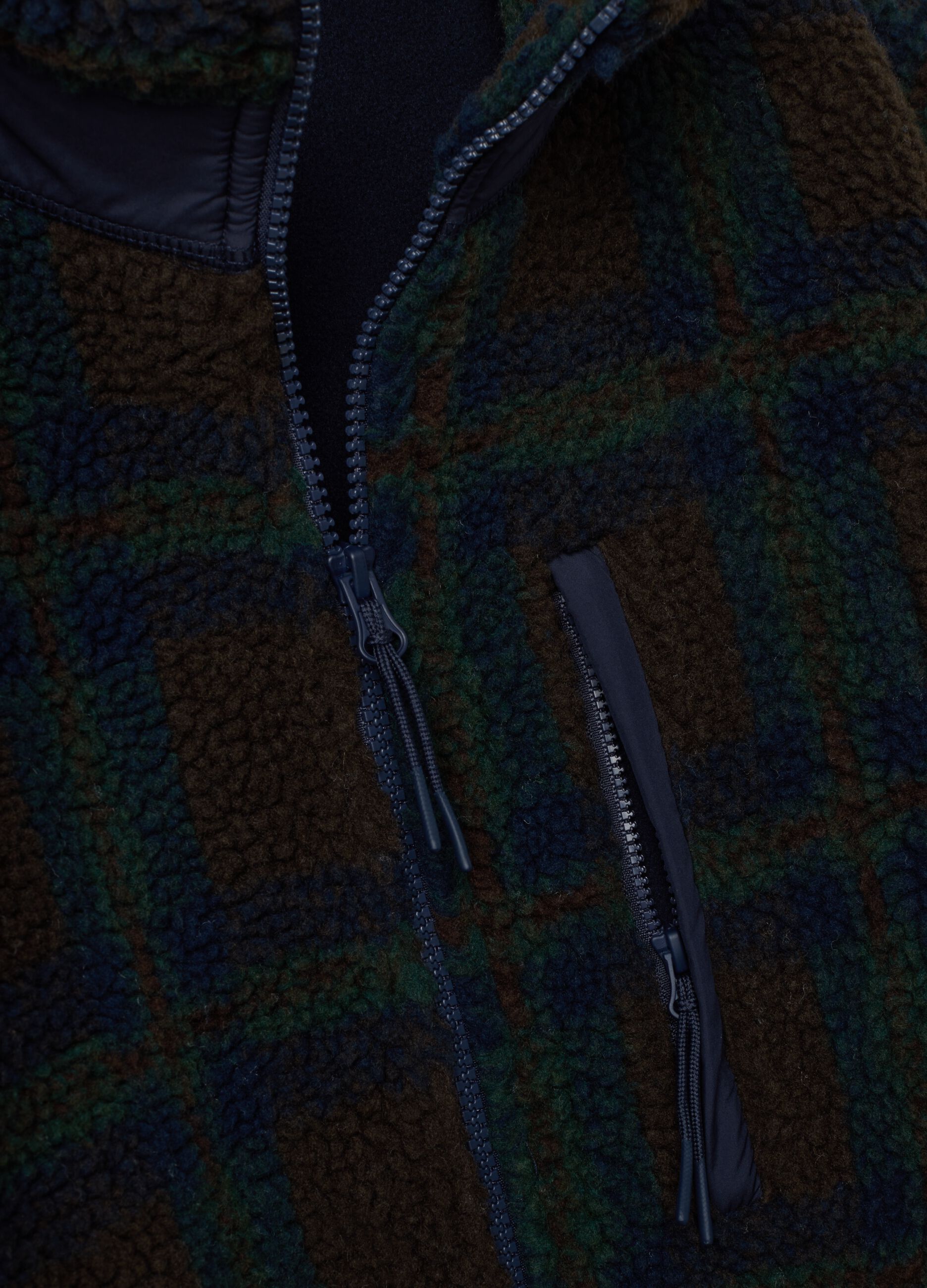 Blue and black checked sherpa-collar sweatshirt, regular fit