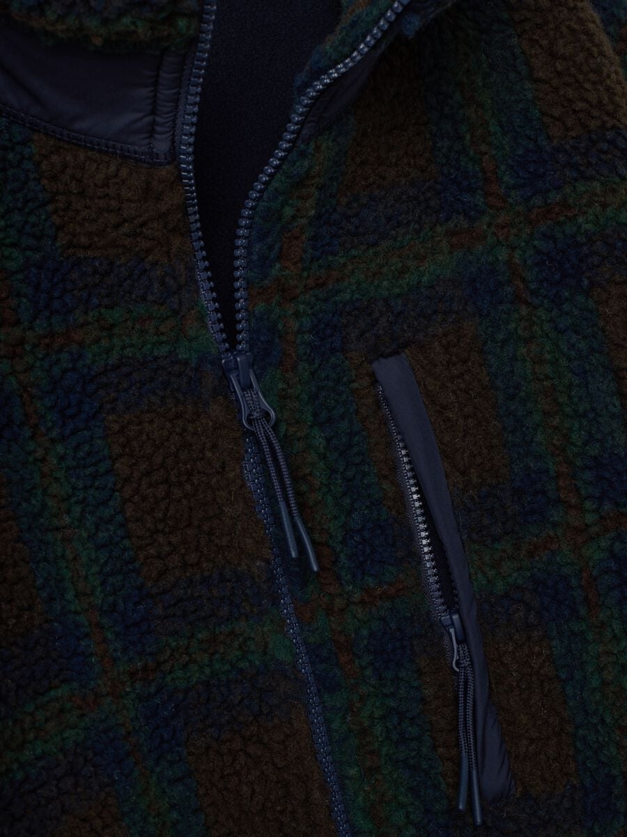 Blue and black checked sherpa-collar sweatshirt, regular fit_1