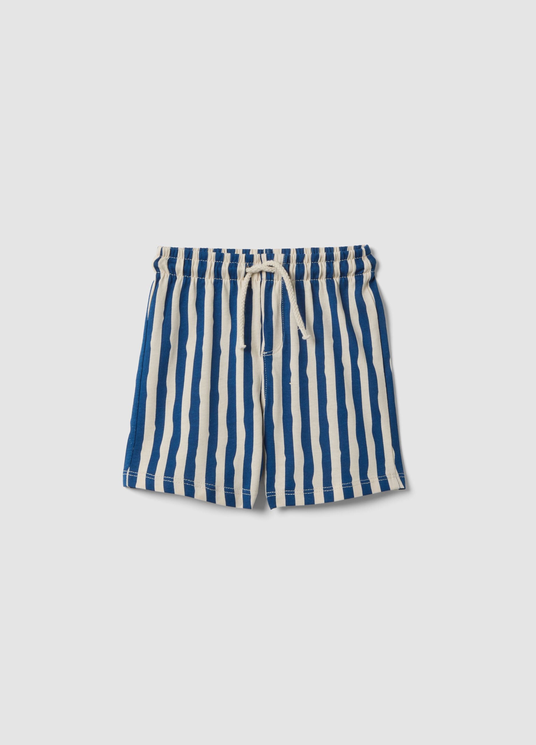 Shorts blu e bianco a righe in cotone organico per bimbo regular fit