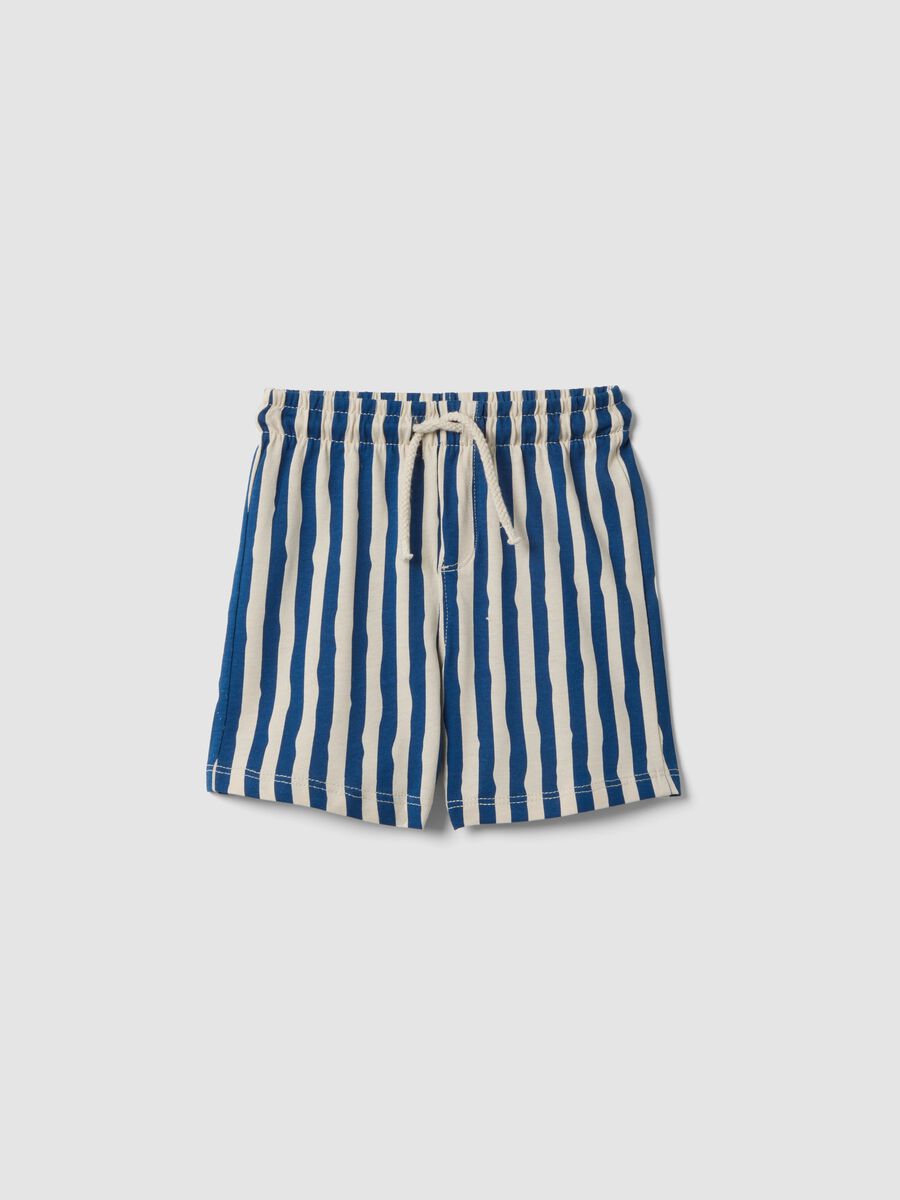 Blue and white striped organic cotton shorts for baby boy, regular fit_0