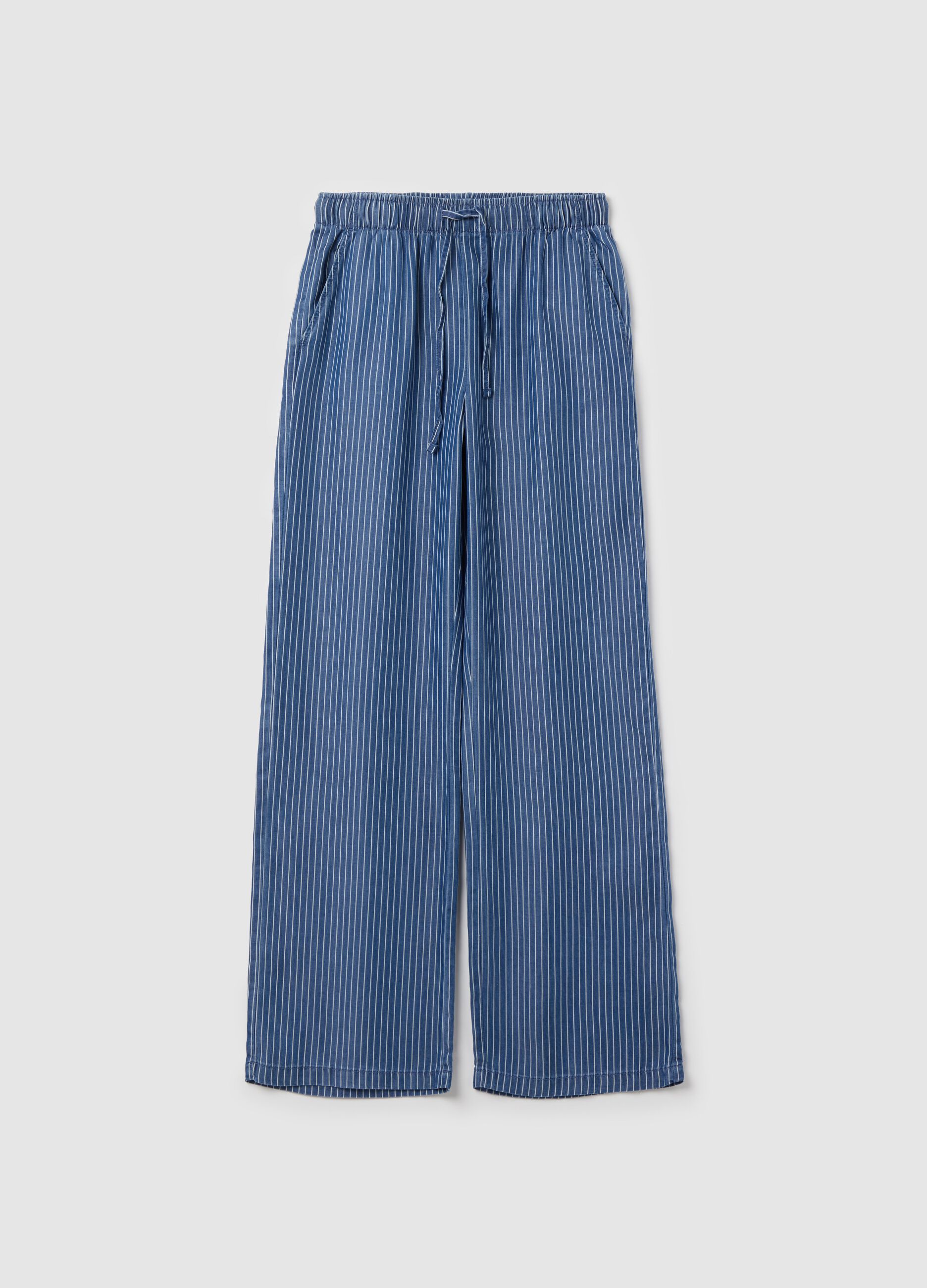 Denim-effect wide-leg fluid joggers