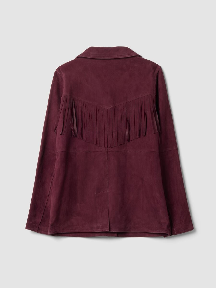 Blazer rosso in vera pelle con frange regular fit_3