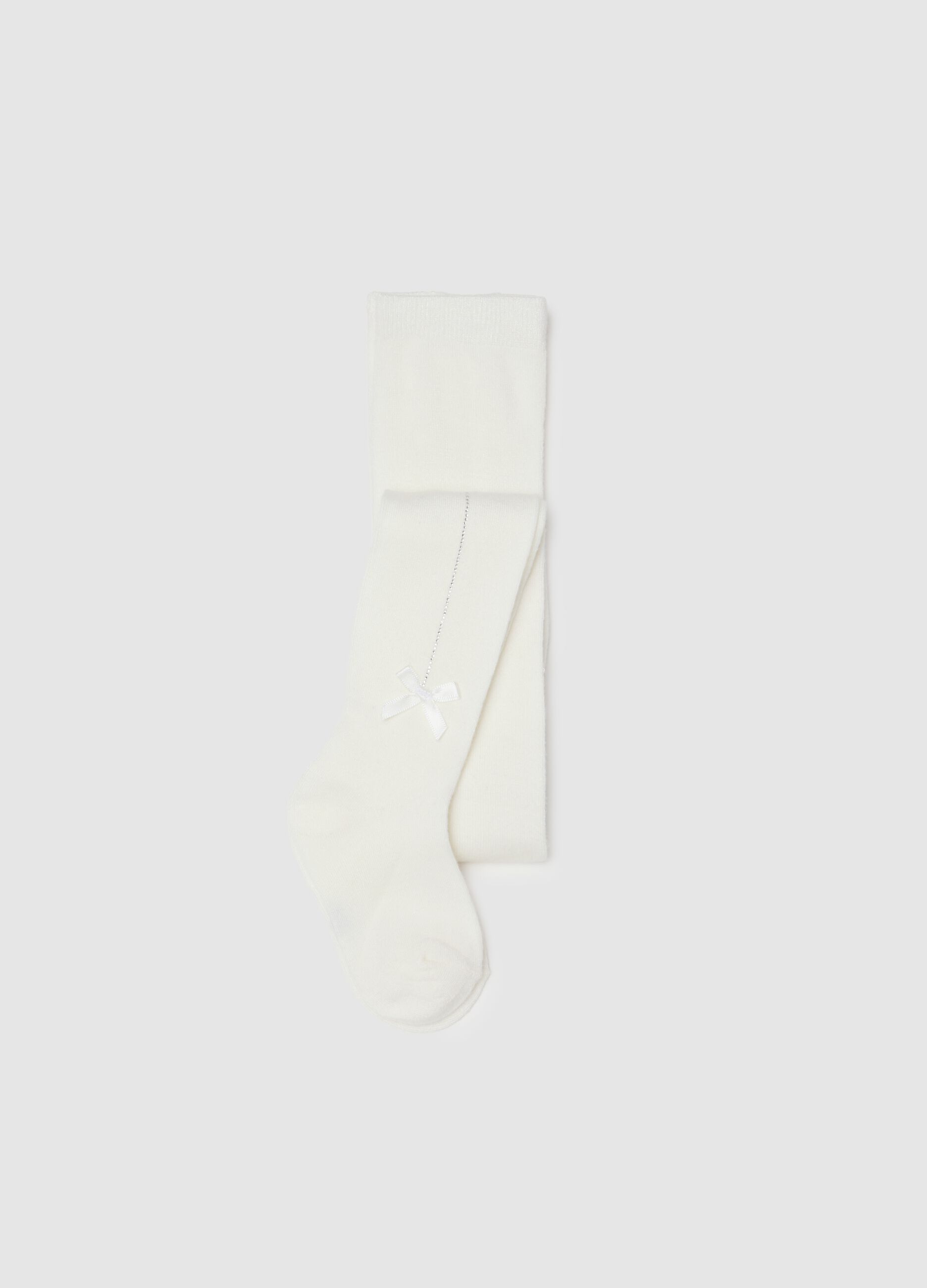 Girls' white tights with bow