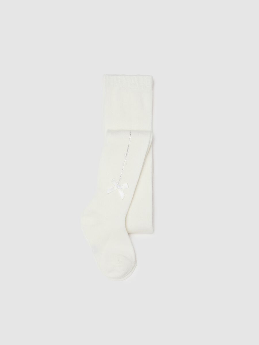Girls' white tights with bow_0