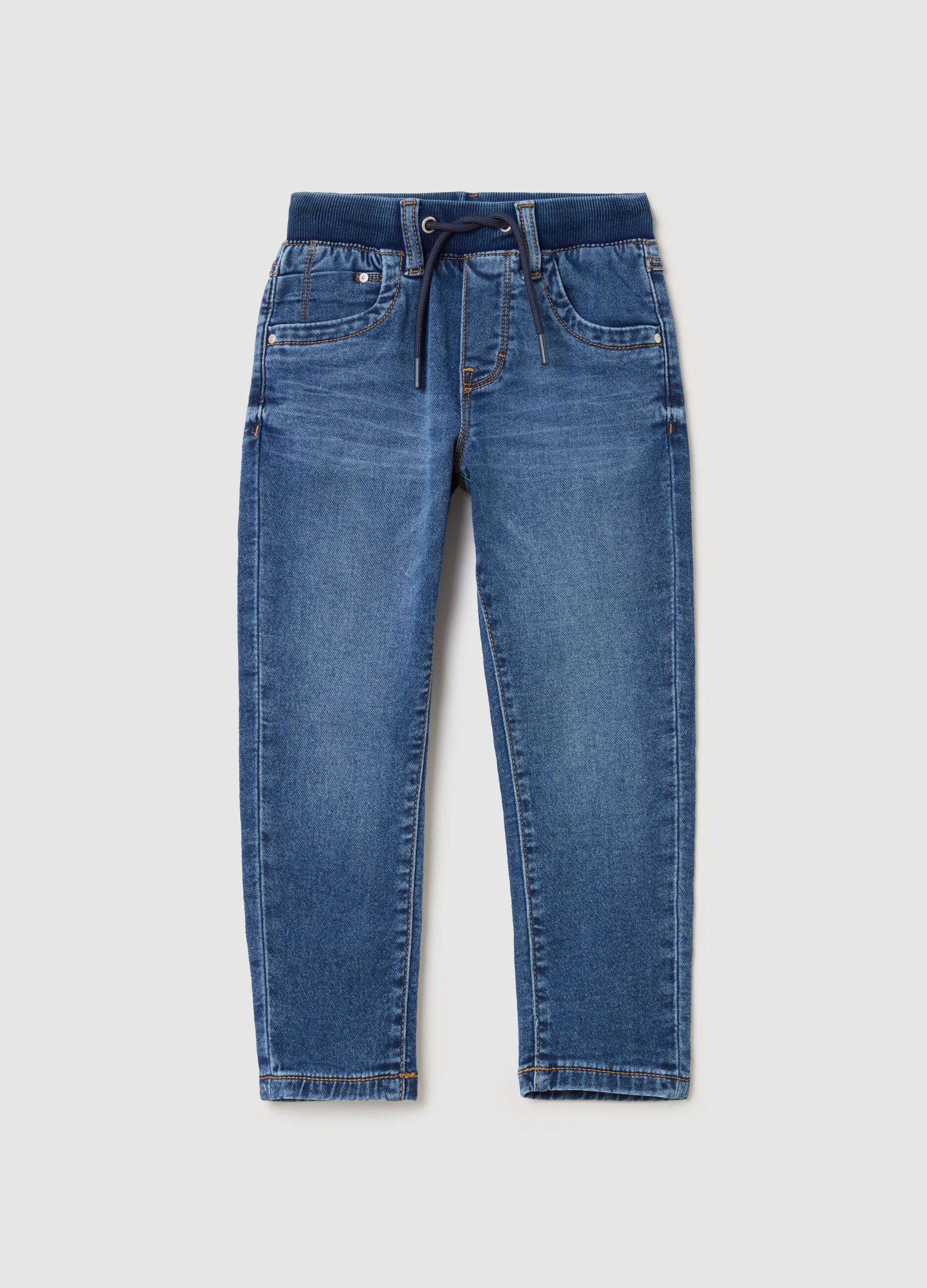 Denim joggers with drawstring