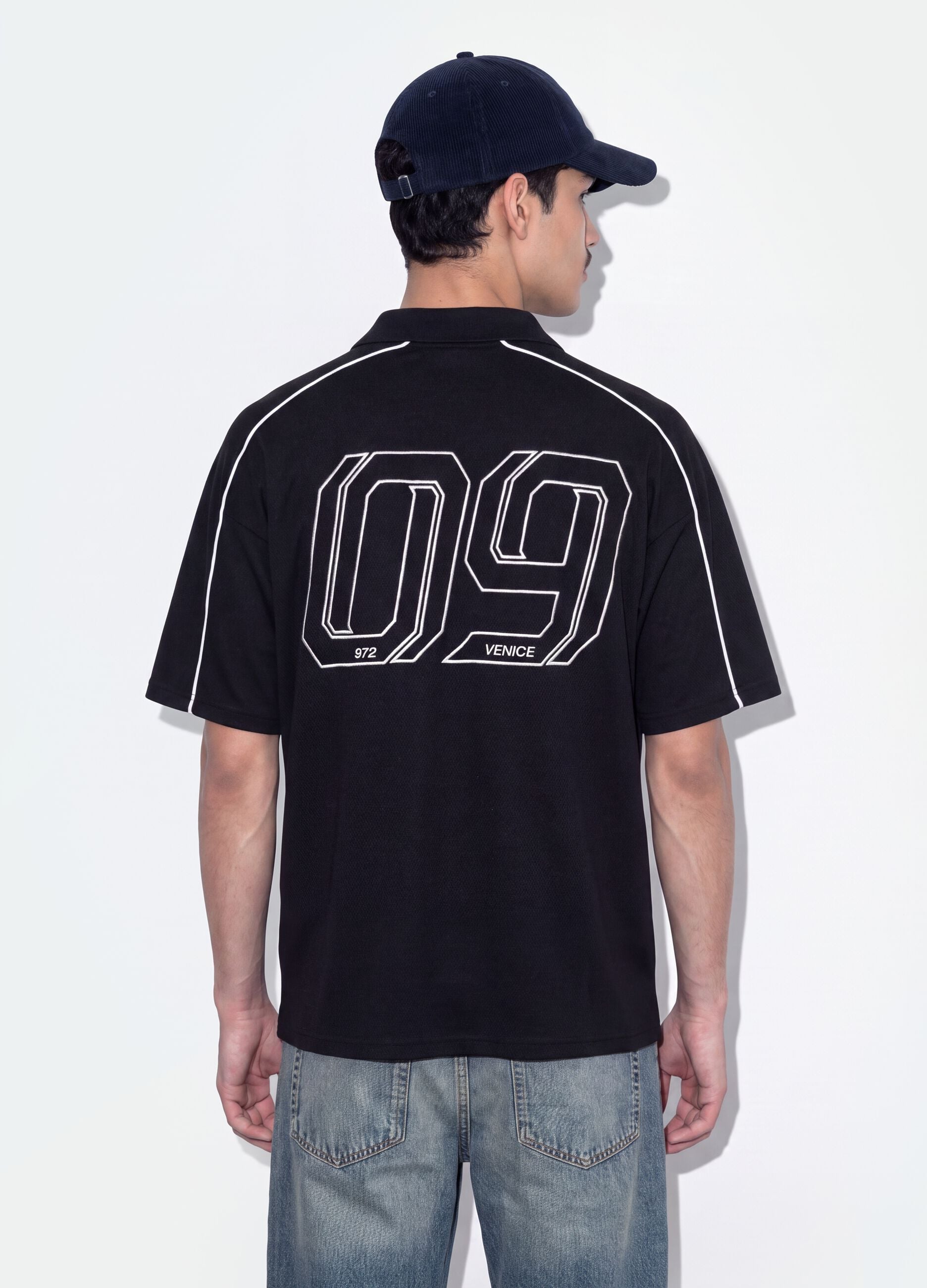Black pure cotton oversized short-sleeve polo