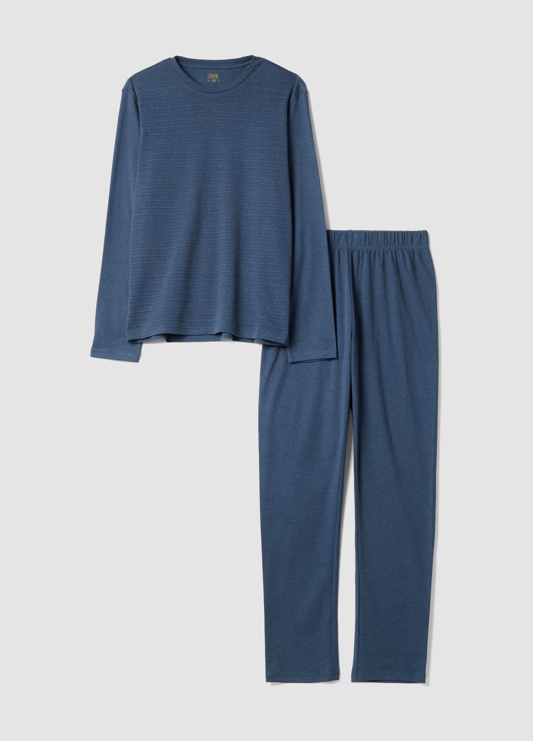 Pigiama blu melange in puro cotone organico con girocollo
