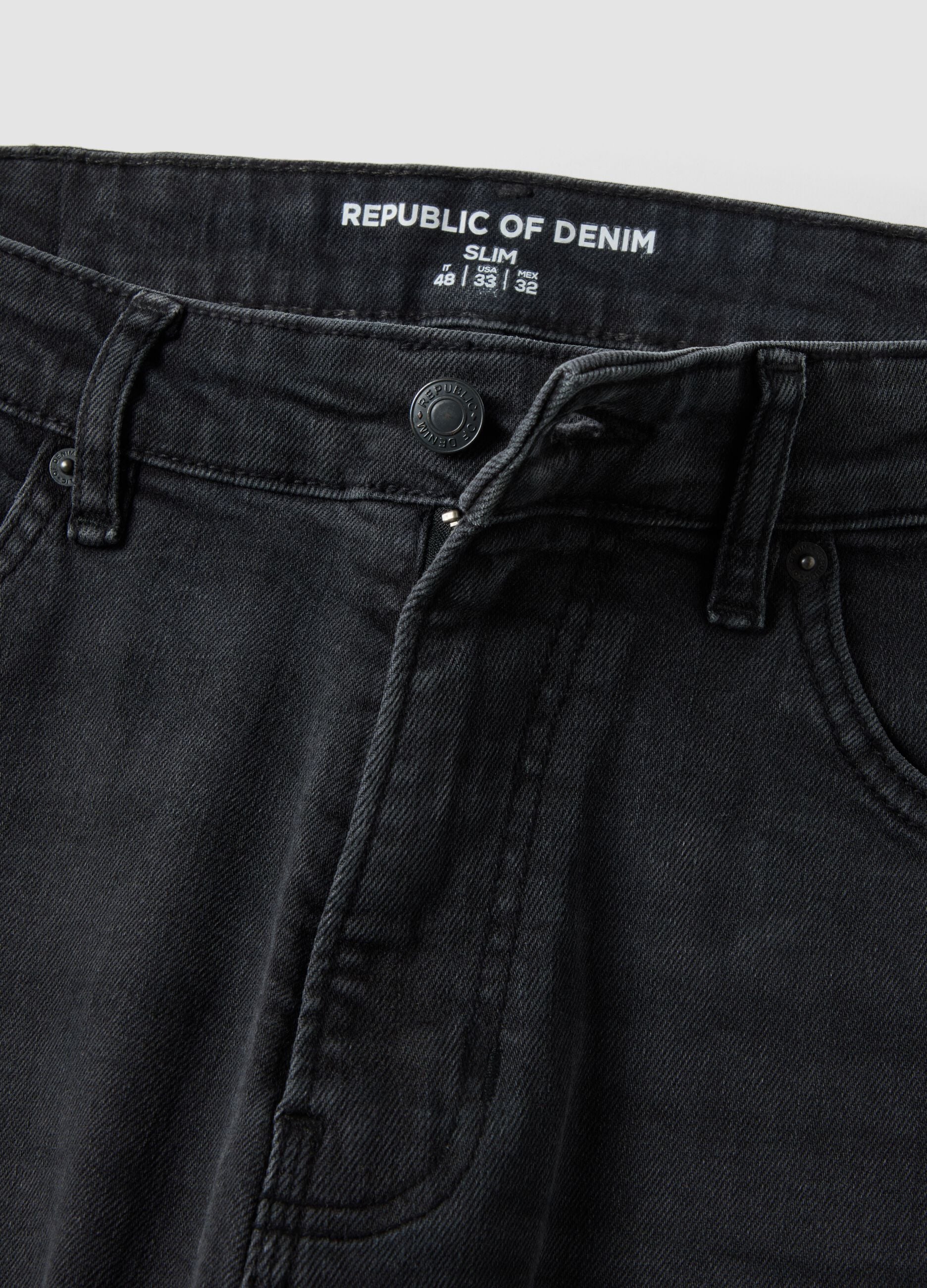 Black slim-fit stretch cotton denim jeans