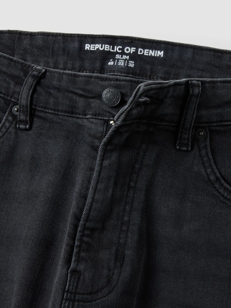 Black slim-fit stretch cotton denim jeans_1