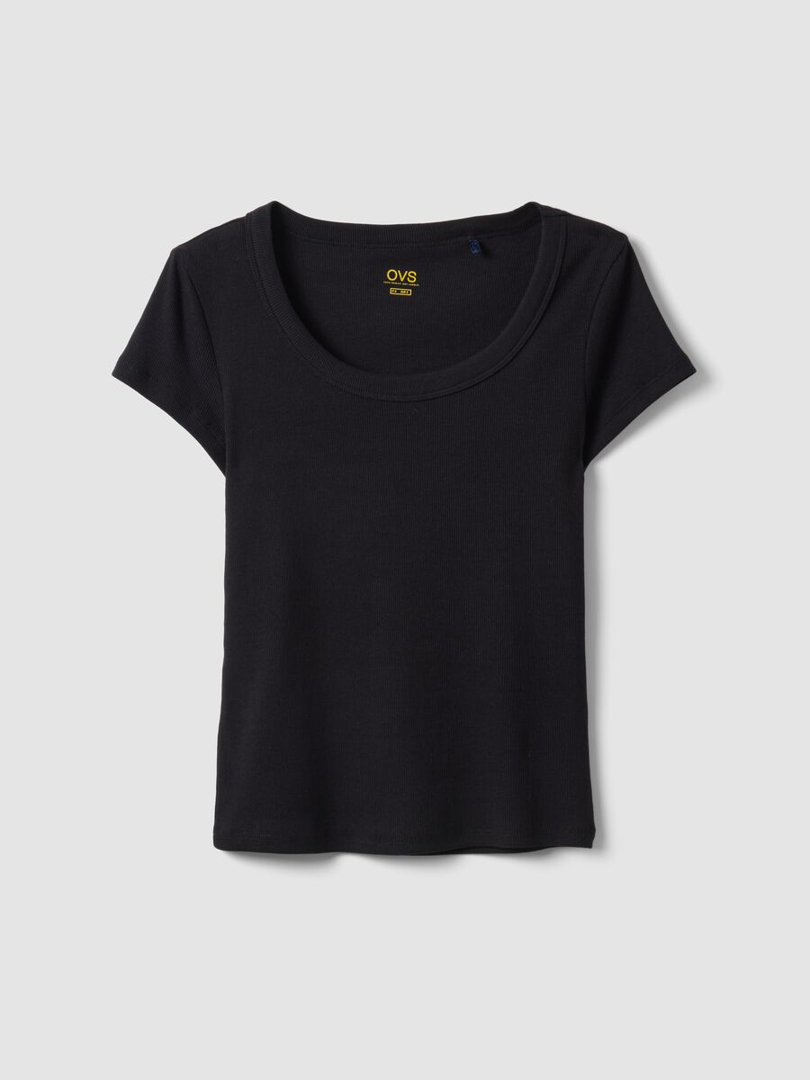 Black short-sleeved fitted cotton stretch T-shirt_4