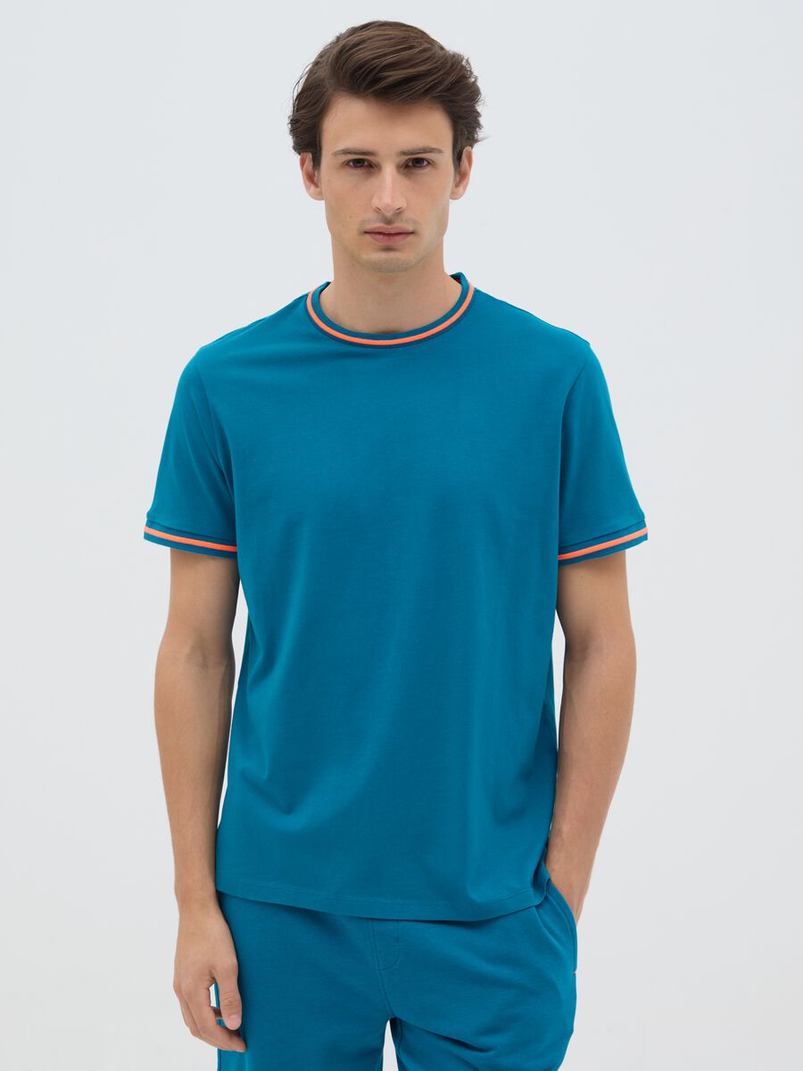 Men's pure cotton blue t-shirt regular fit with fluorescent details_0