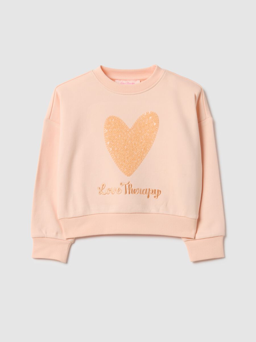 Beige regular fit cotton blend sweatshirt with heart for girls_0