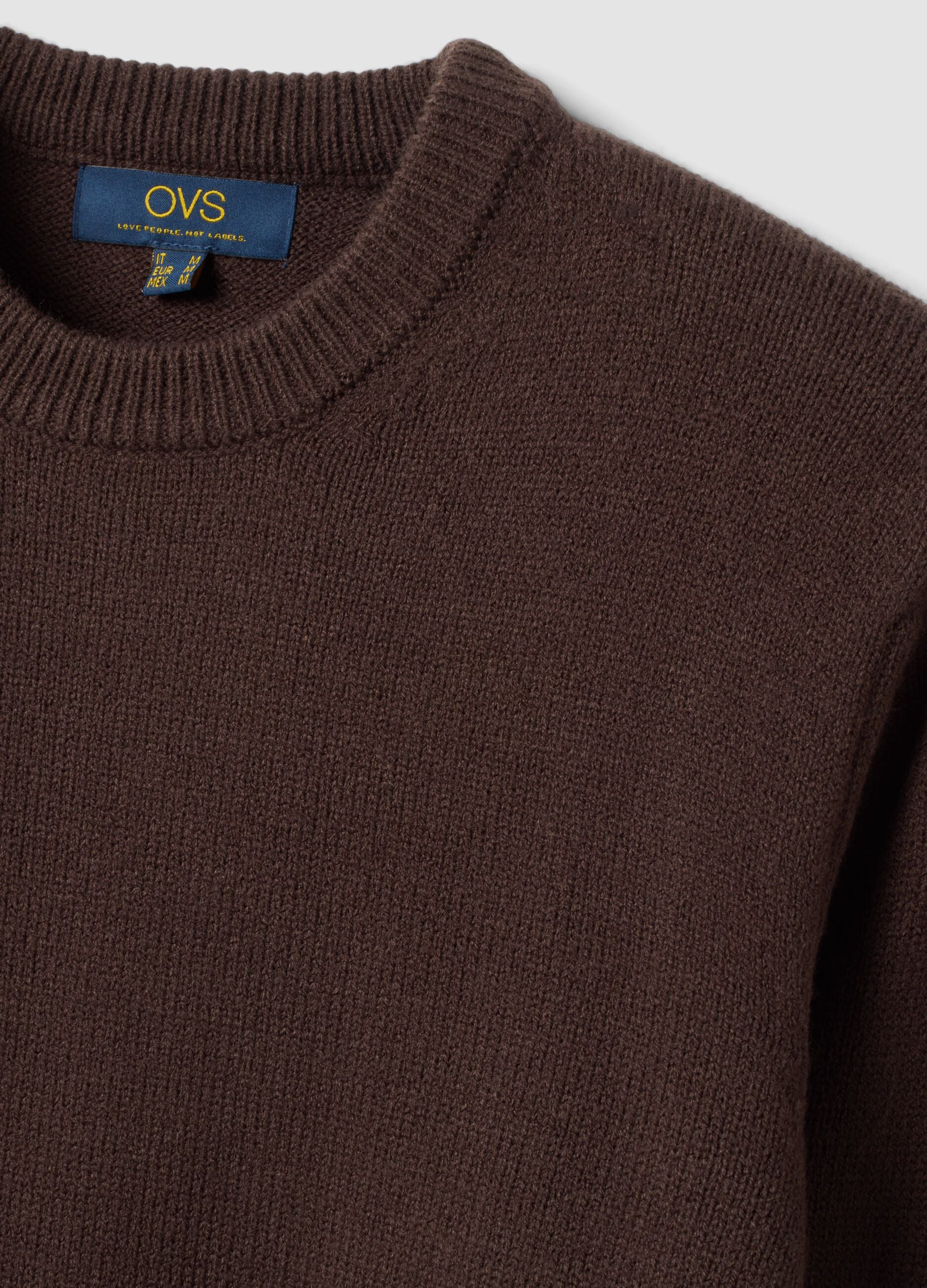 Brown crew-neck jersey knit jumper, regular fit