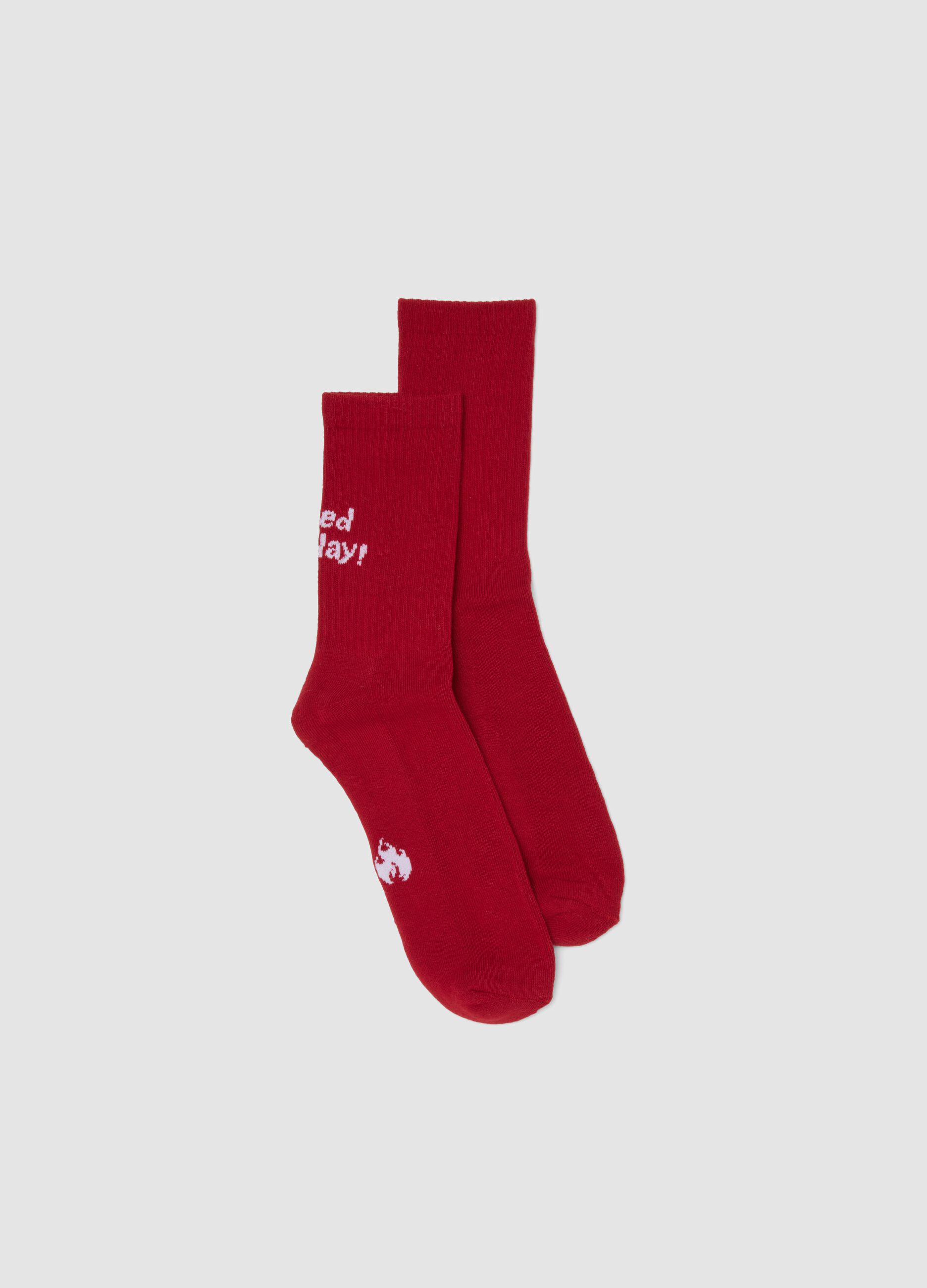 Red stretch-cotton sports socks