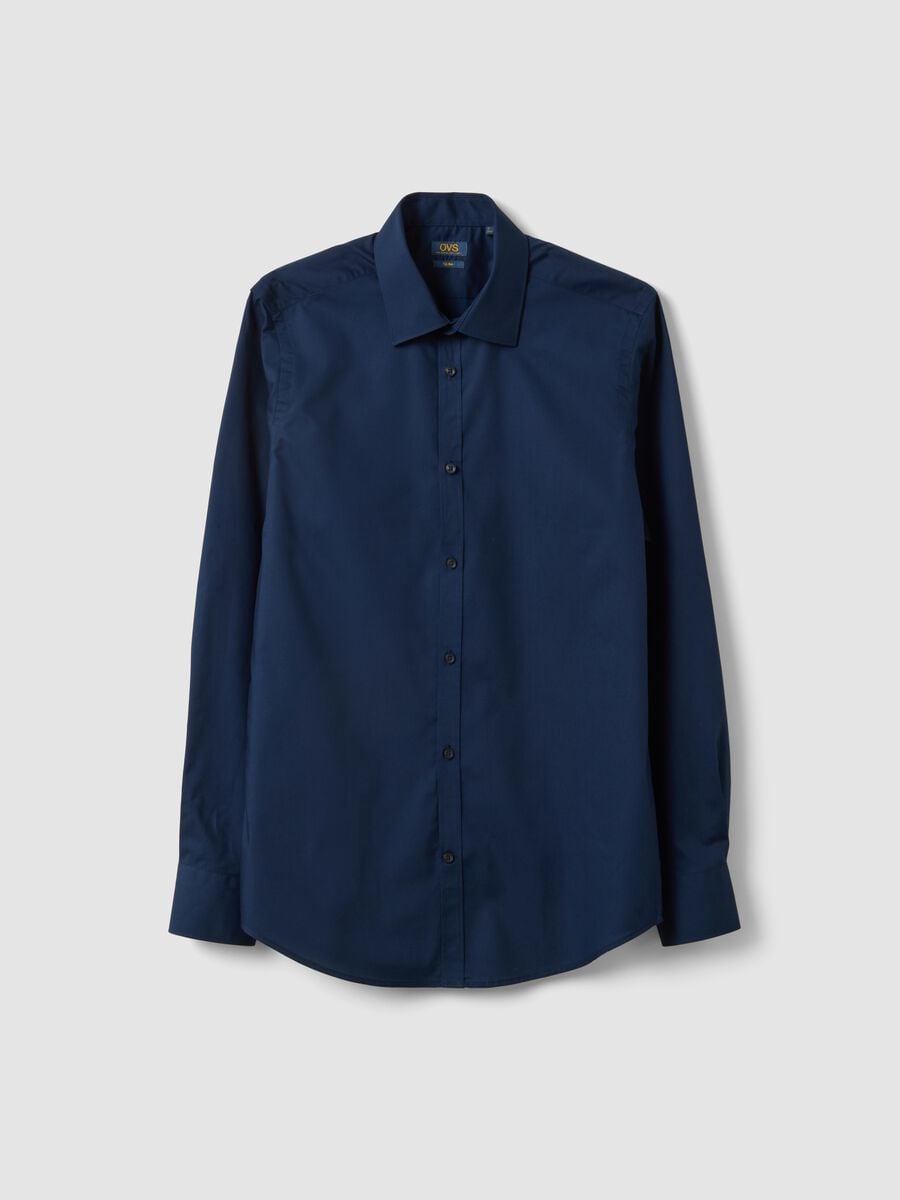 Blue slim-fit shirt with classic collar, easy-iron finish_0