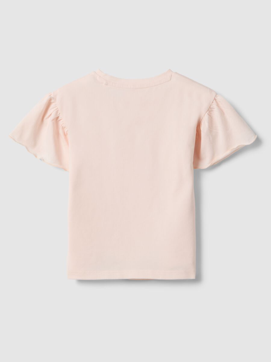 T-shirt in cotone elasticizzato rosa da bambina con ricami floreali_1