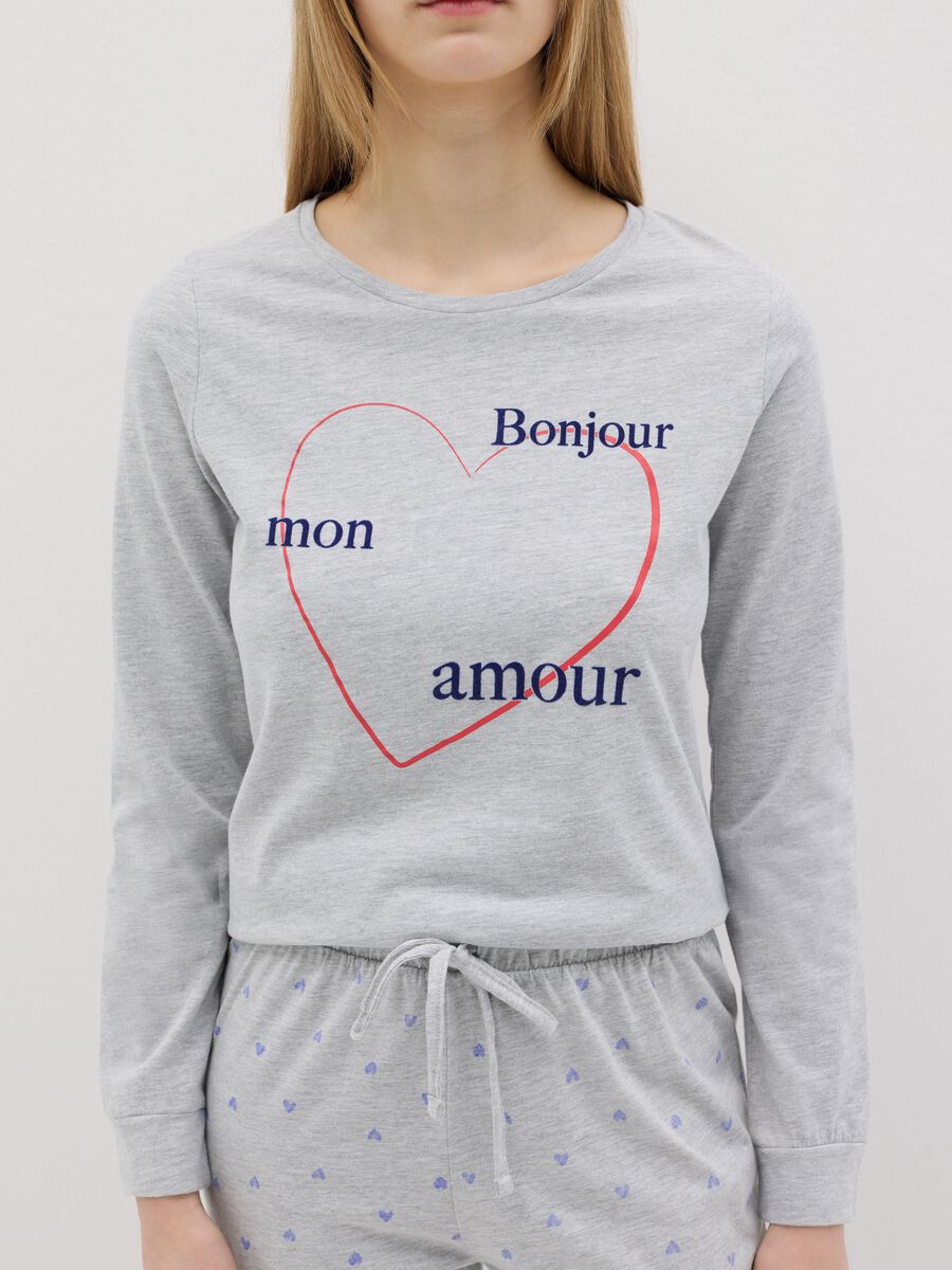 Grey 100% cotton pyjamas with "Bonjour Mon Amour" print_3