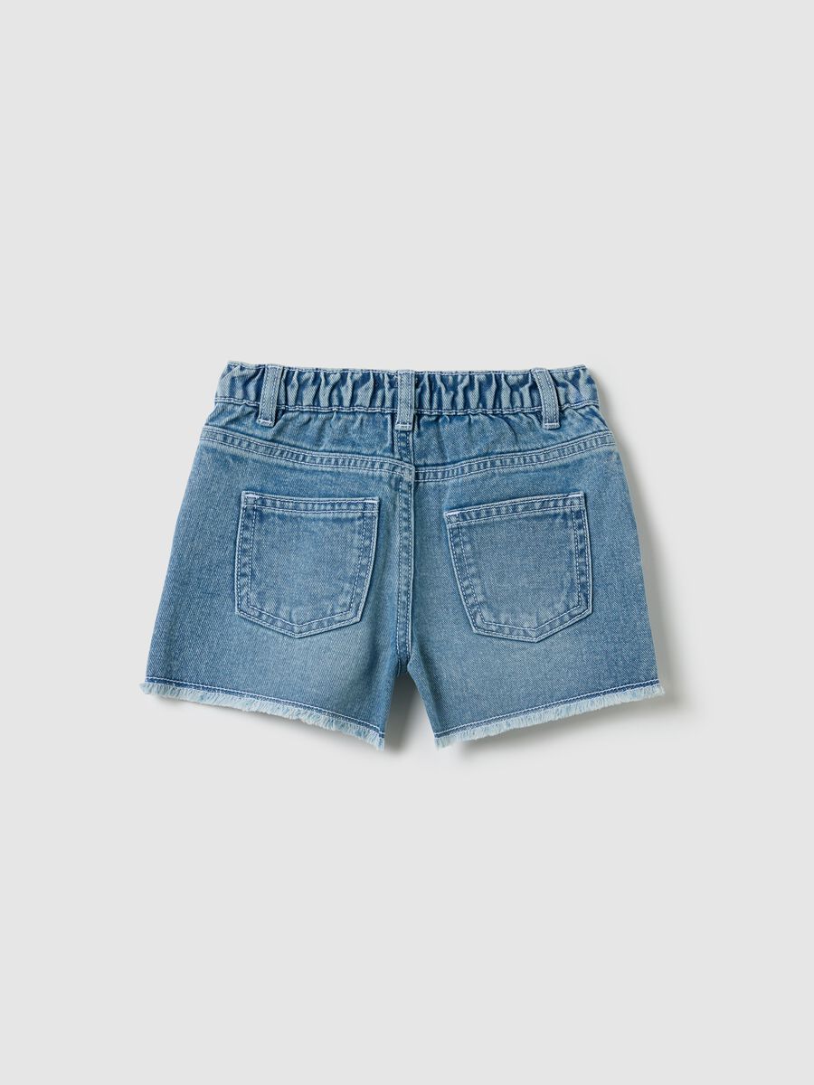 Light blue denim shorts with floral embroidery_1