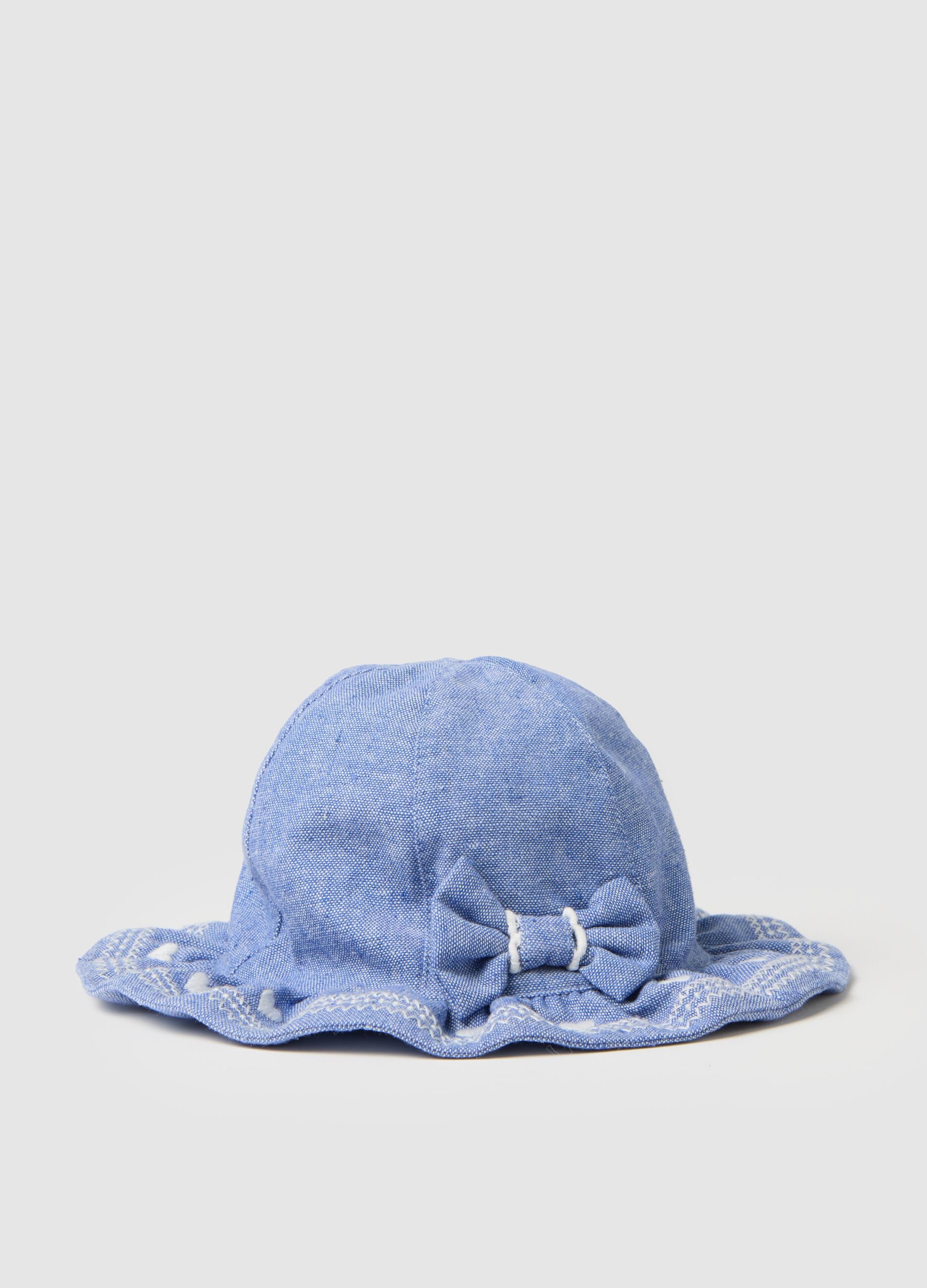 Blue regular fit baby hat with decorative bow